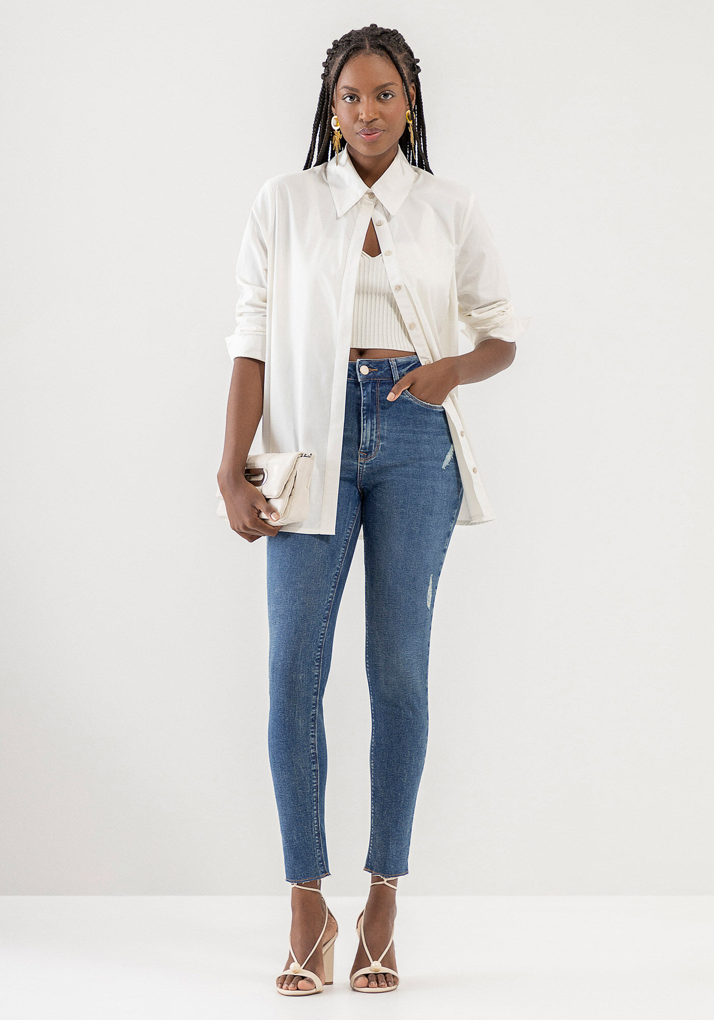 Cal&ccedil;a Jeans Skinny Super Alta com Elasticidade, JEANS, large.