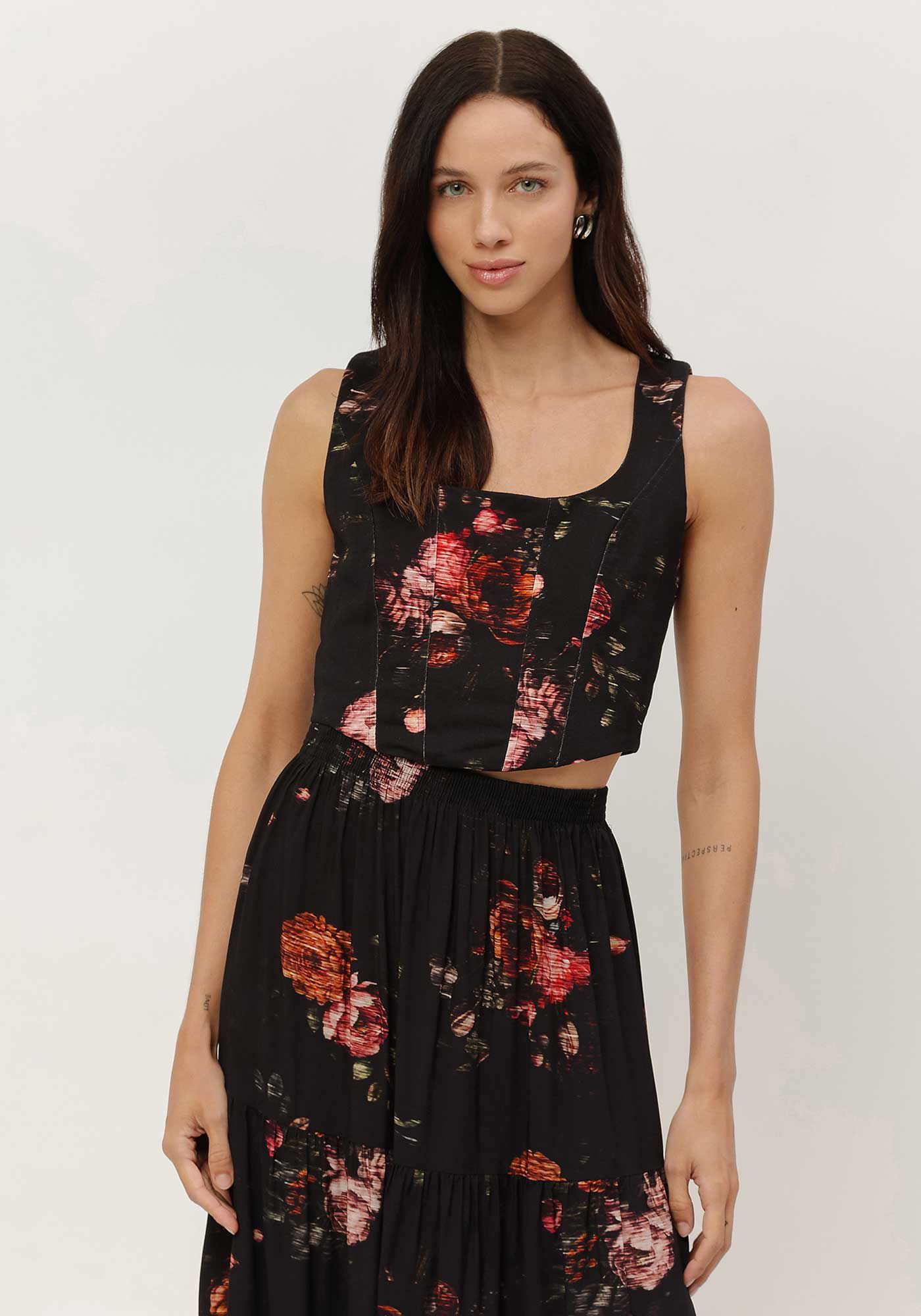 Blusa Corset em Moletom Floral, VIENA, large.