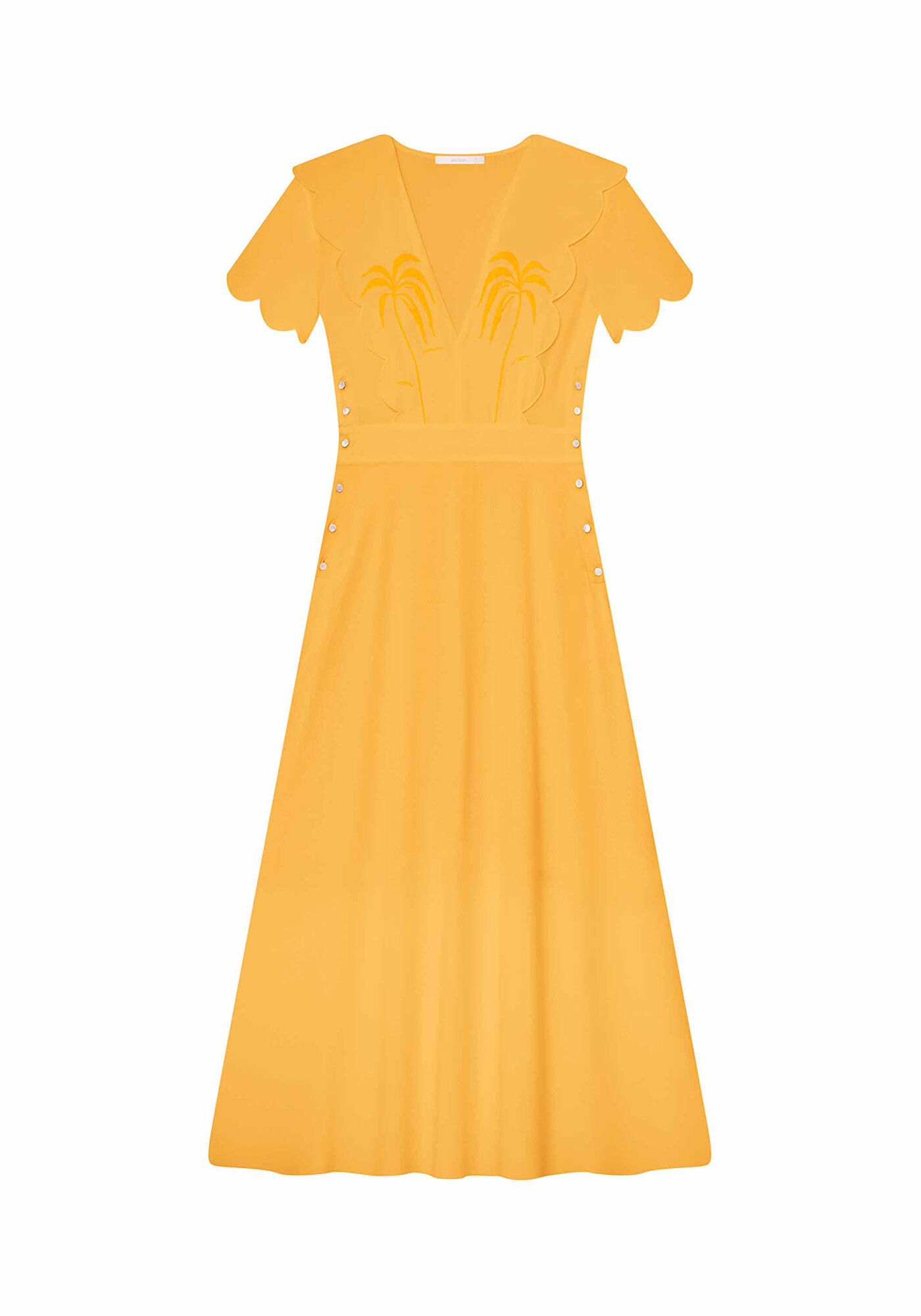 Vestido M&iacute;di Bordado Amarelo Caramelo, , large.