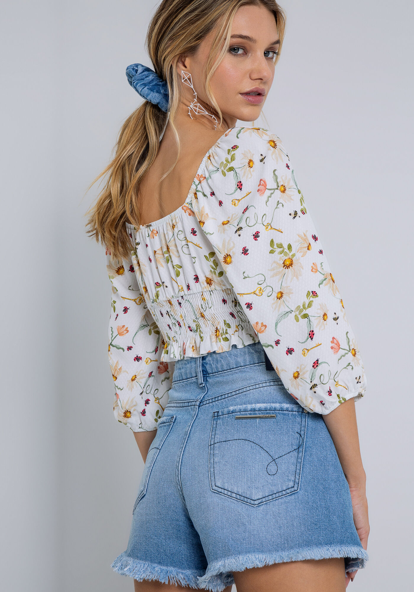 Shorts Jeans Rio com Scrunchie, JEANS, large.