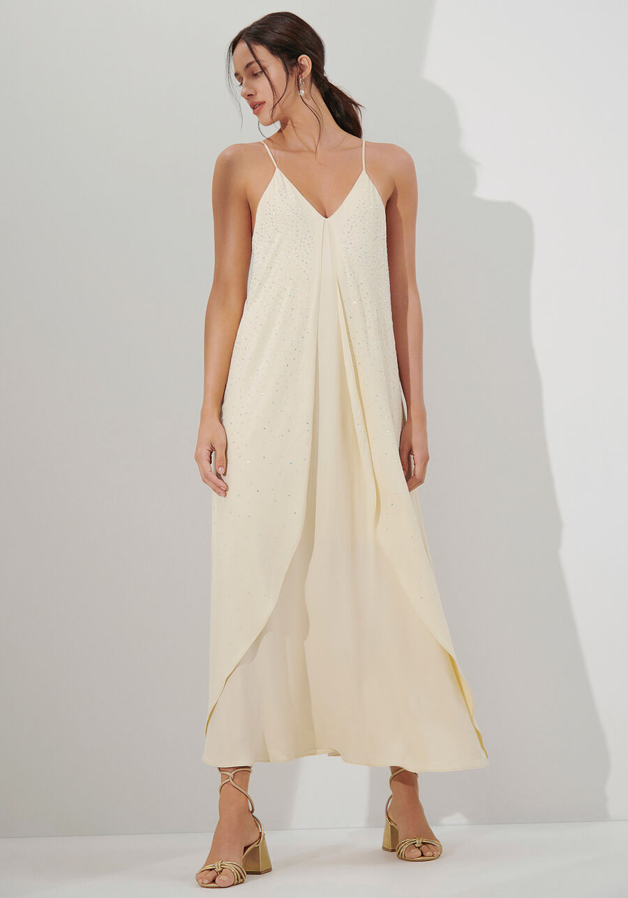 Vestido Midi com Recorte Sobreposto e Strass, . Vestido Midi com Recorte Sobreposto e Strass, , large.