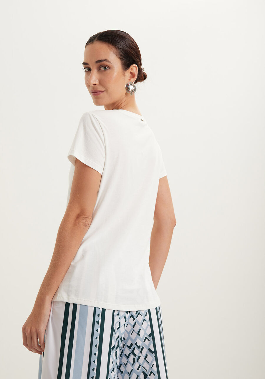 Blusa T-Shirt De Mangas Curtas Em Algodão Penteado, BRANCO OFF WHITE. Blusa T-Shirt De Mangas Curtas Em Algodão Penteado, BRANCO OFF WHITE, large.