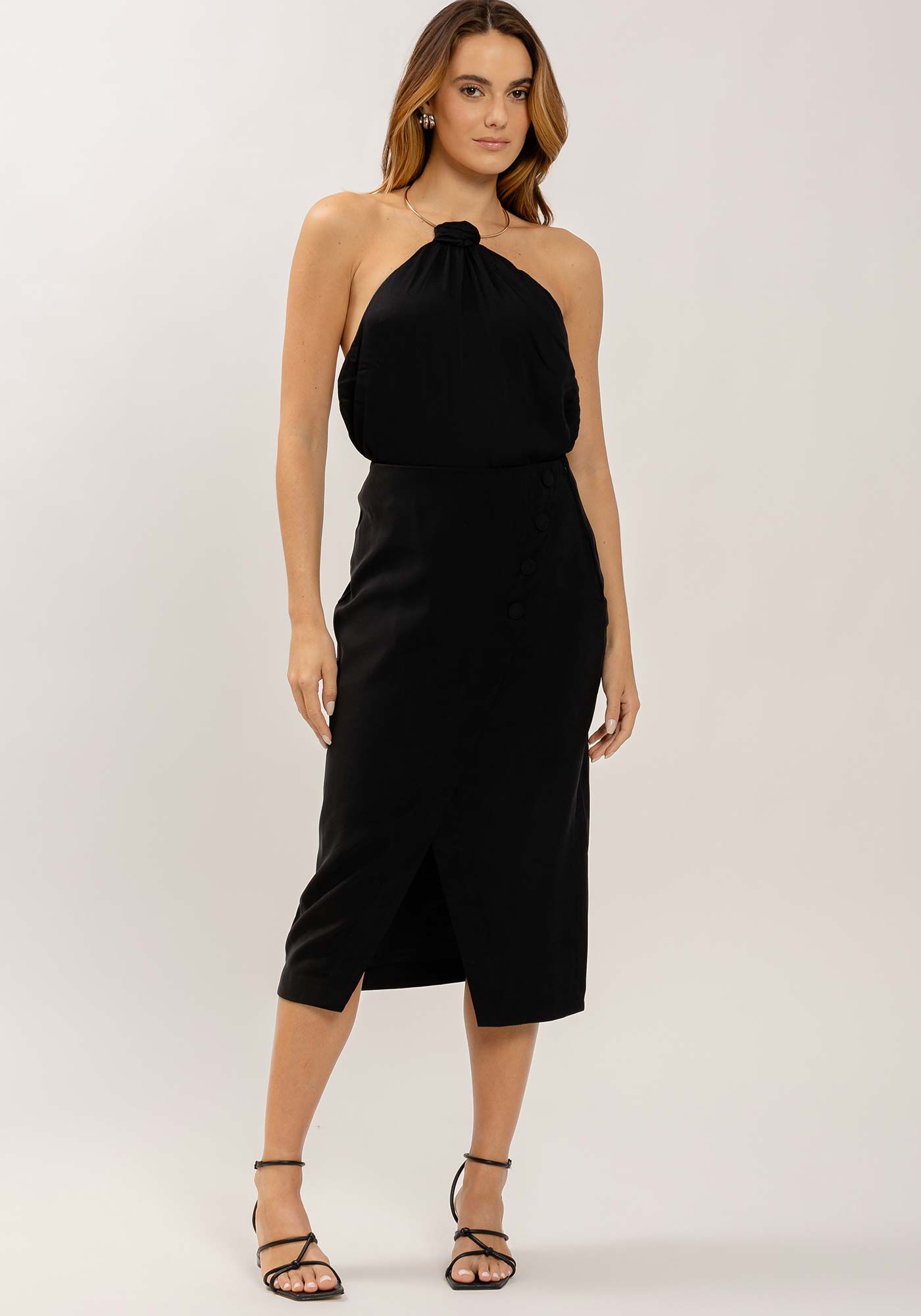 Saia Midi Transpassada com Bot&atilde;o, , large.