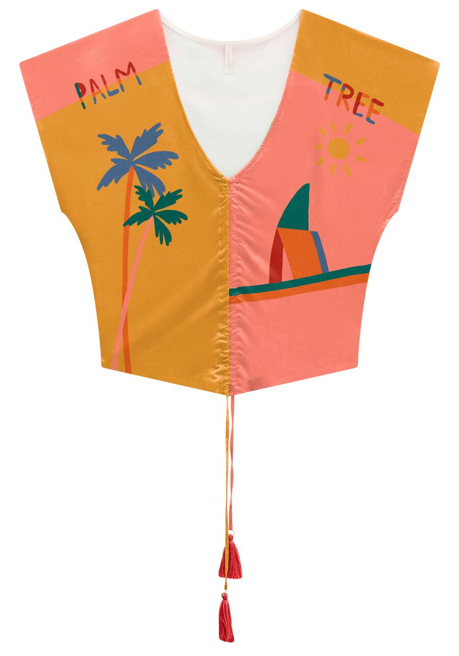 Blusa Estampada Malha Acetinada e Amarração, . Blusa Estampada Malha Acetinada e Amarração, , large.