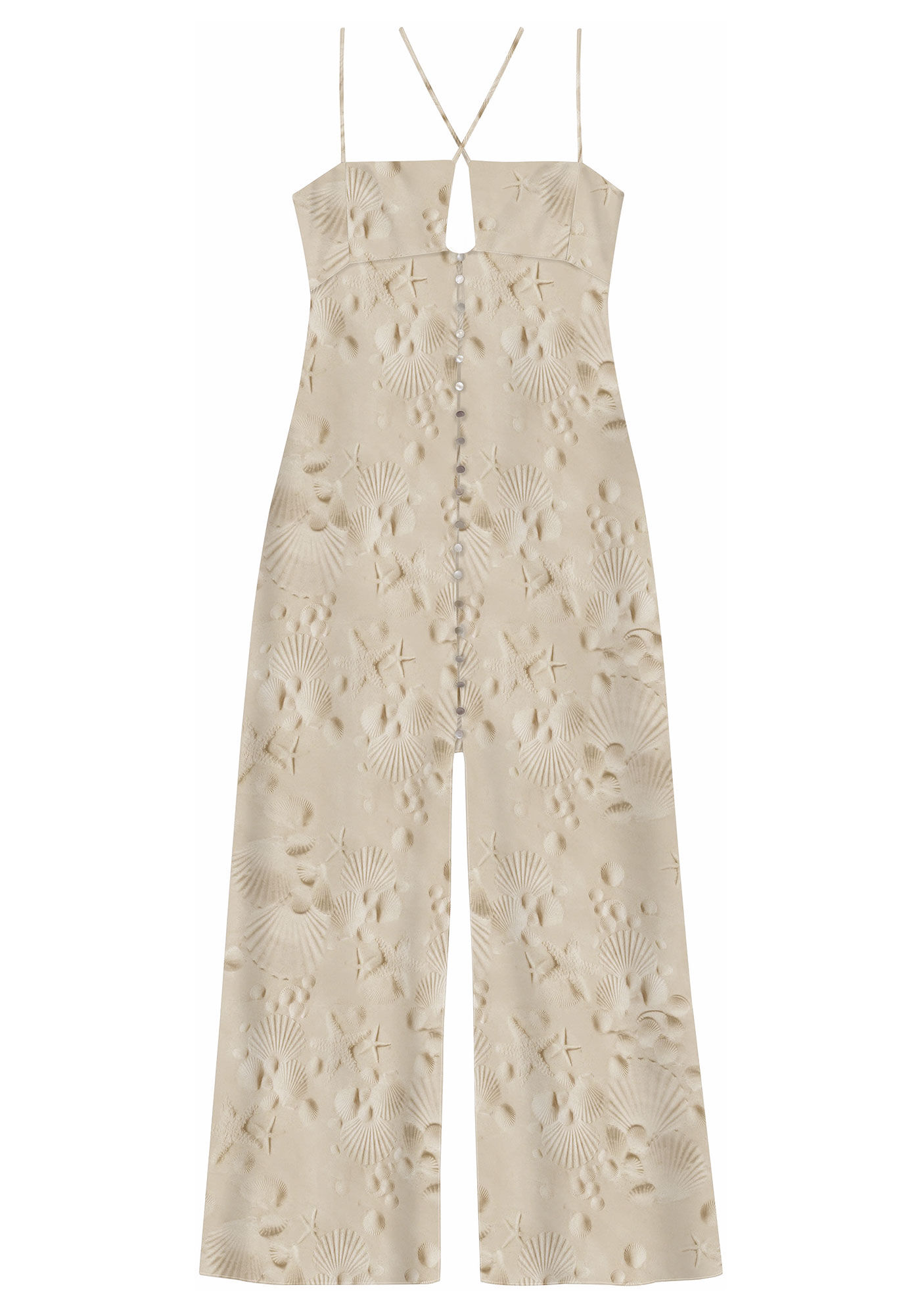 Vestido Longo Estampado com Bot&otilde;es e Fenda, , large.