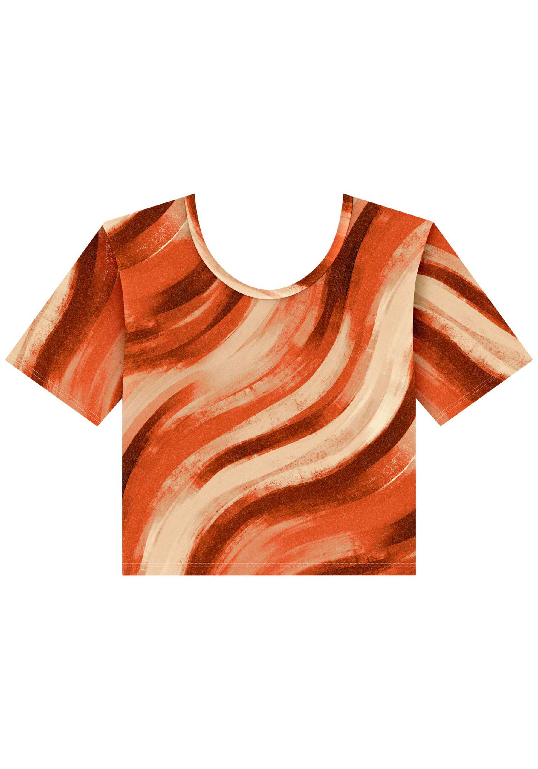 Blusa Curta Estampada Em Malha De Viscose Responsável, ART LARANJA. Blusa Curta Estampada Em Malha De Viscose Responsável, ART LARANJA, large.