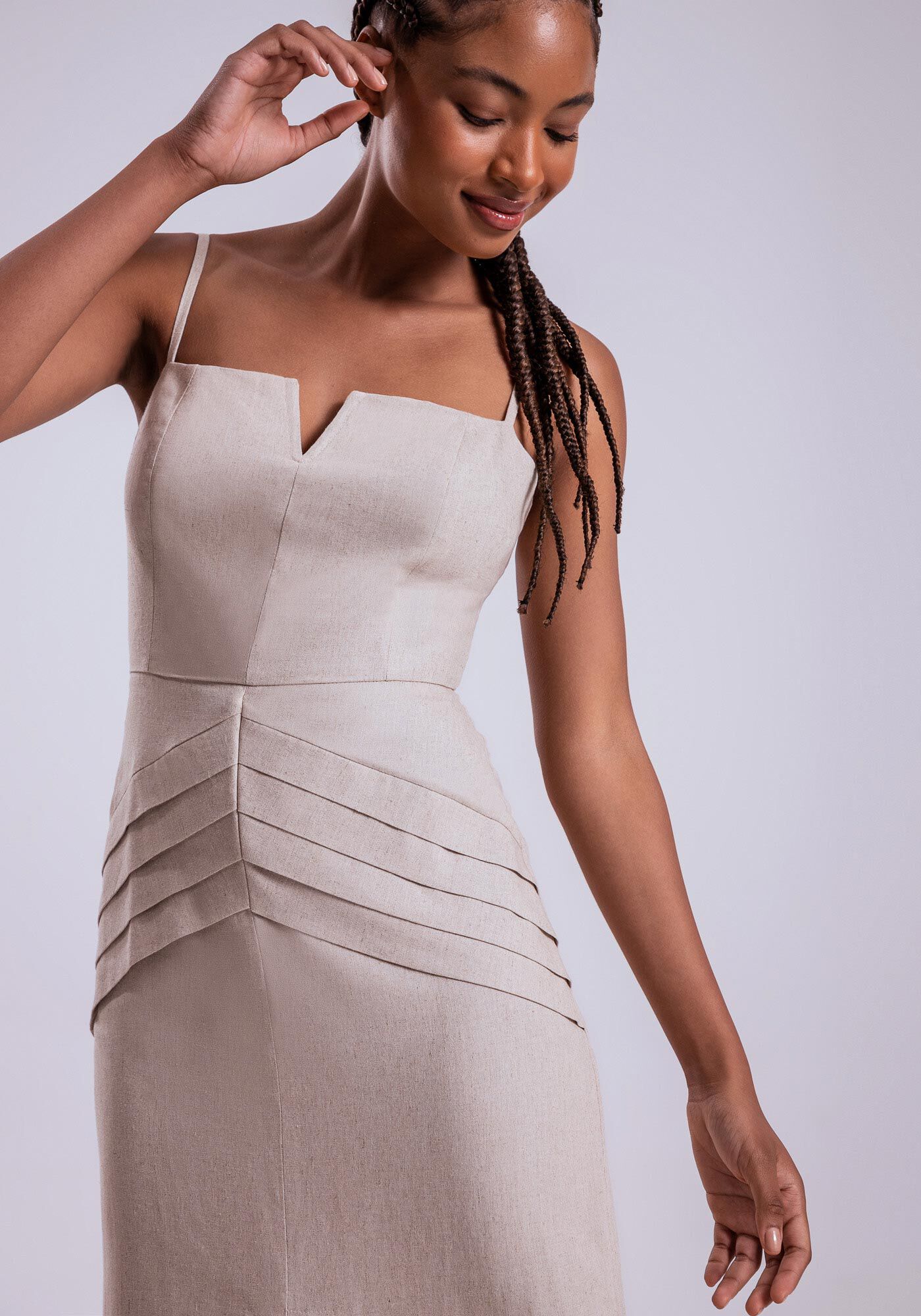 Vestido midi com shop pregas