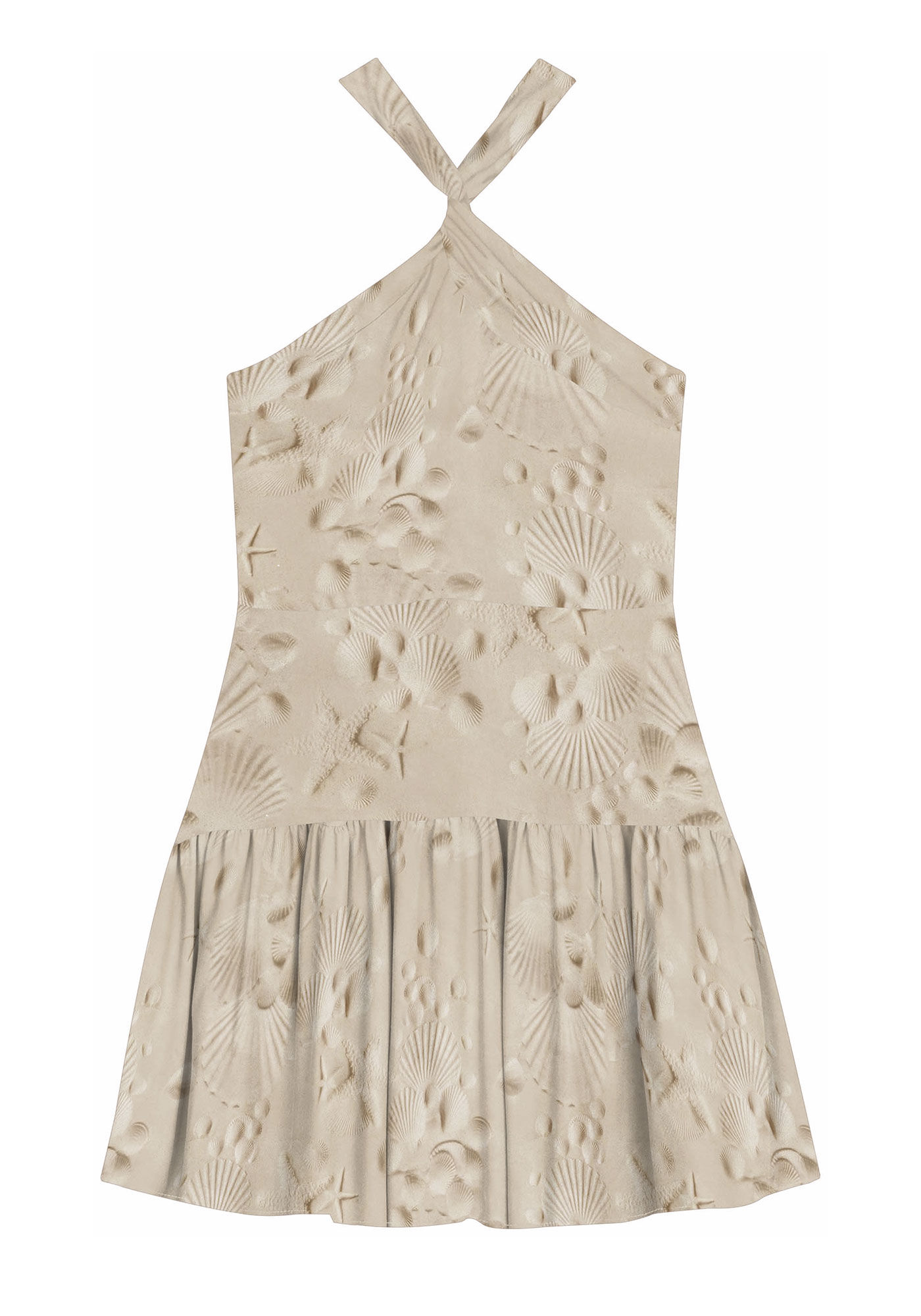 Vestido Curto Frente &Uacute;nica em Viscose Estampado, BEIRA-MAR, large.