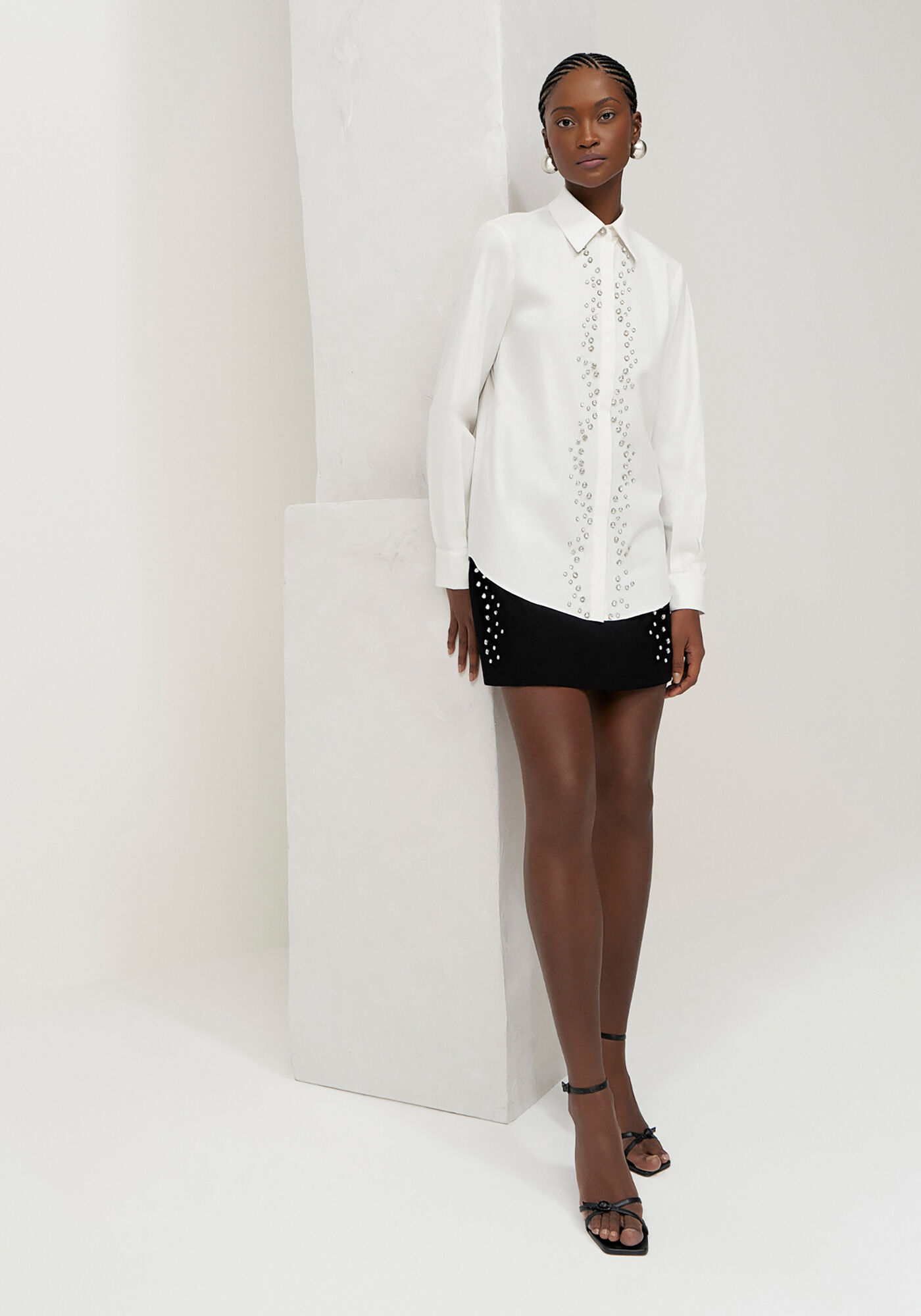 Camisa Manga Longa Off-White com Strass, , large.