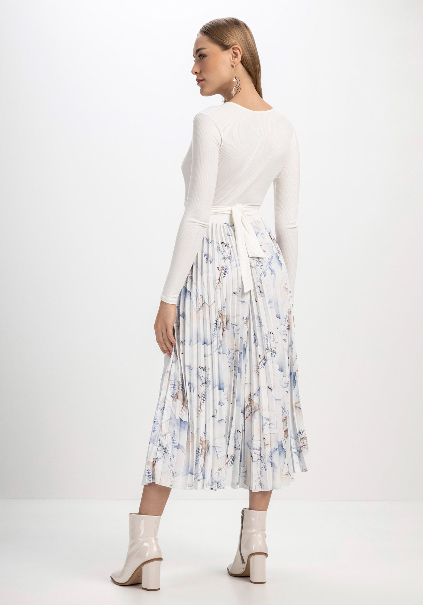 Vestido Longo Manga Longa com Plissado, FOX, large.