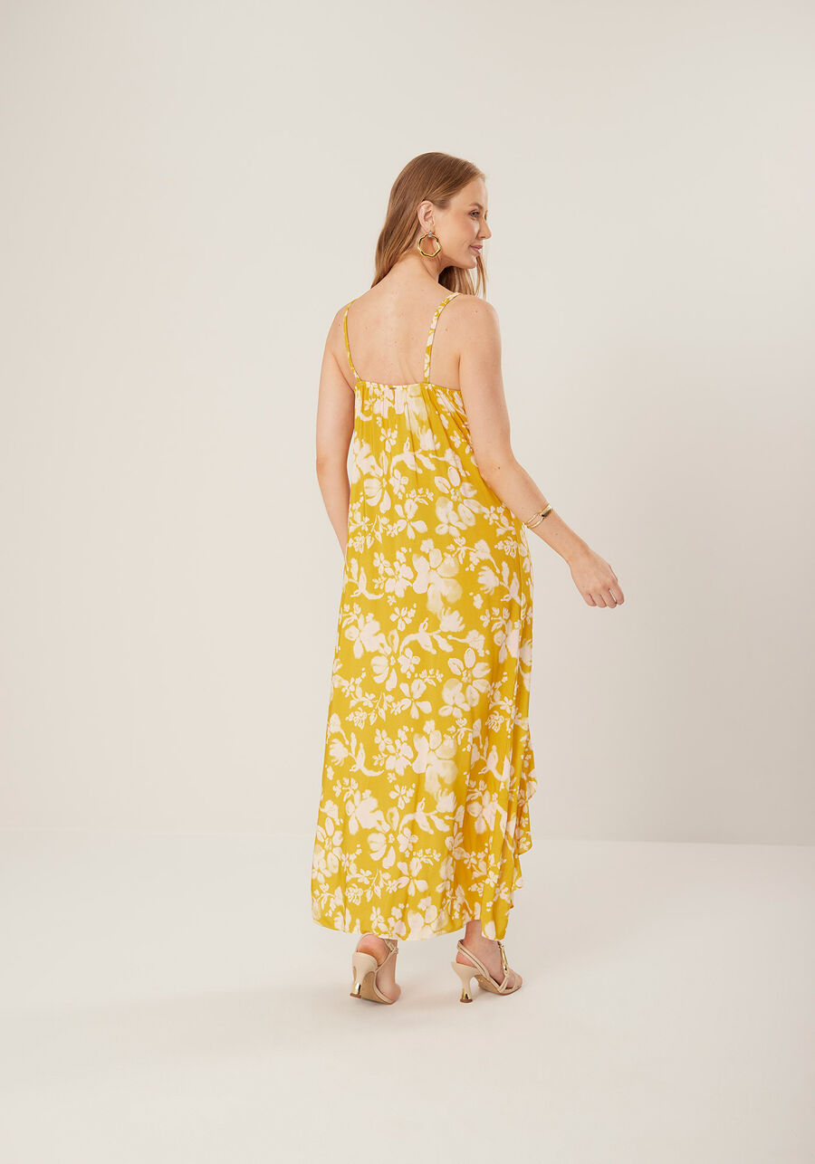 Vestido Estampado Midi Chá Com Alças Finas E Babados, . Vestido Estampado Midi Chá Com Alças Finas E Babados, , large.