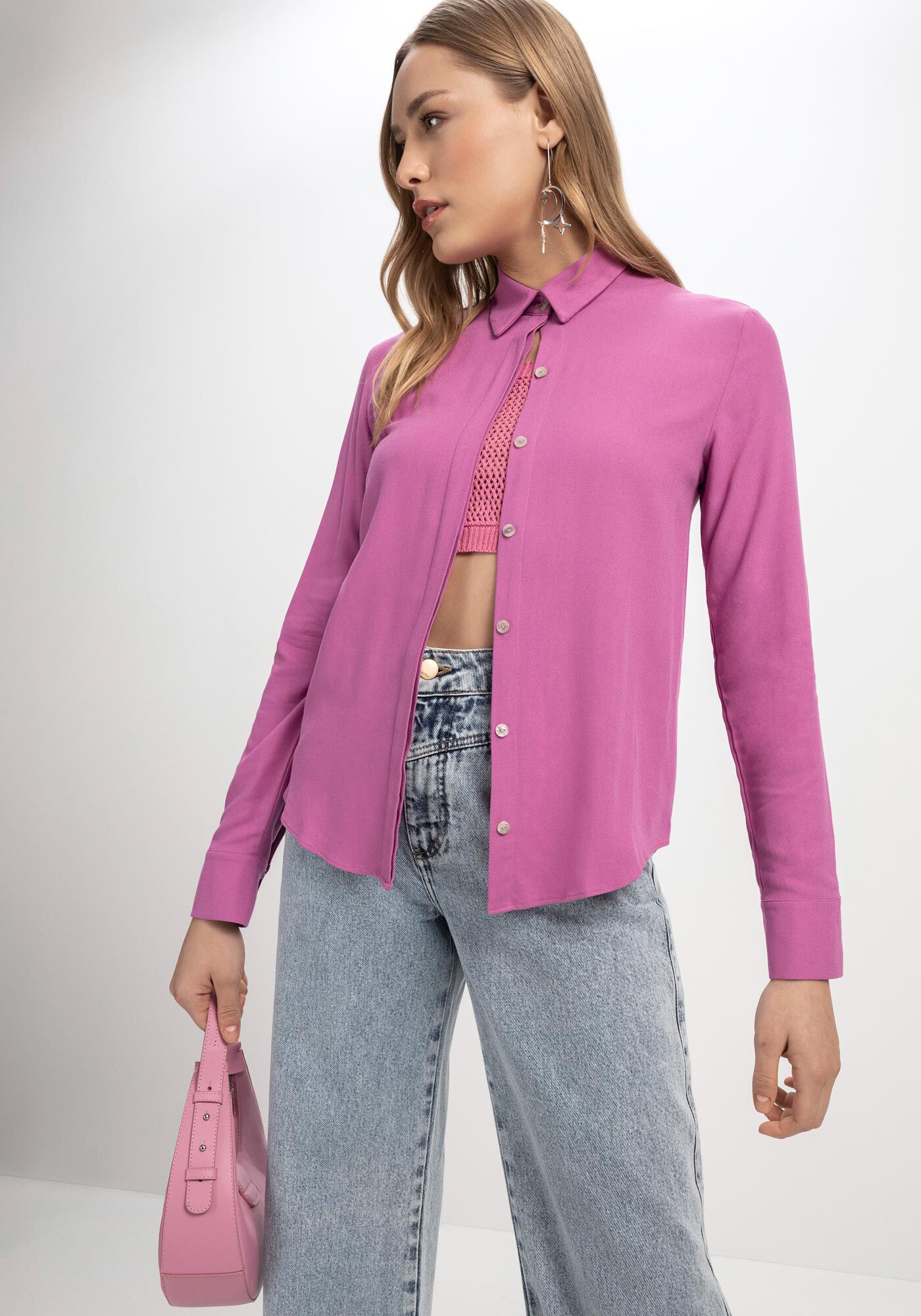 Camisa Manga Longa em Crepe Minimal, , large.