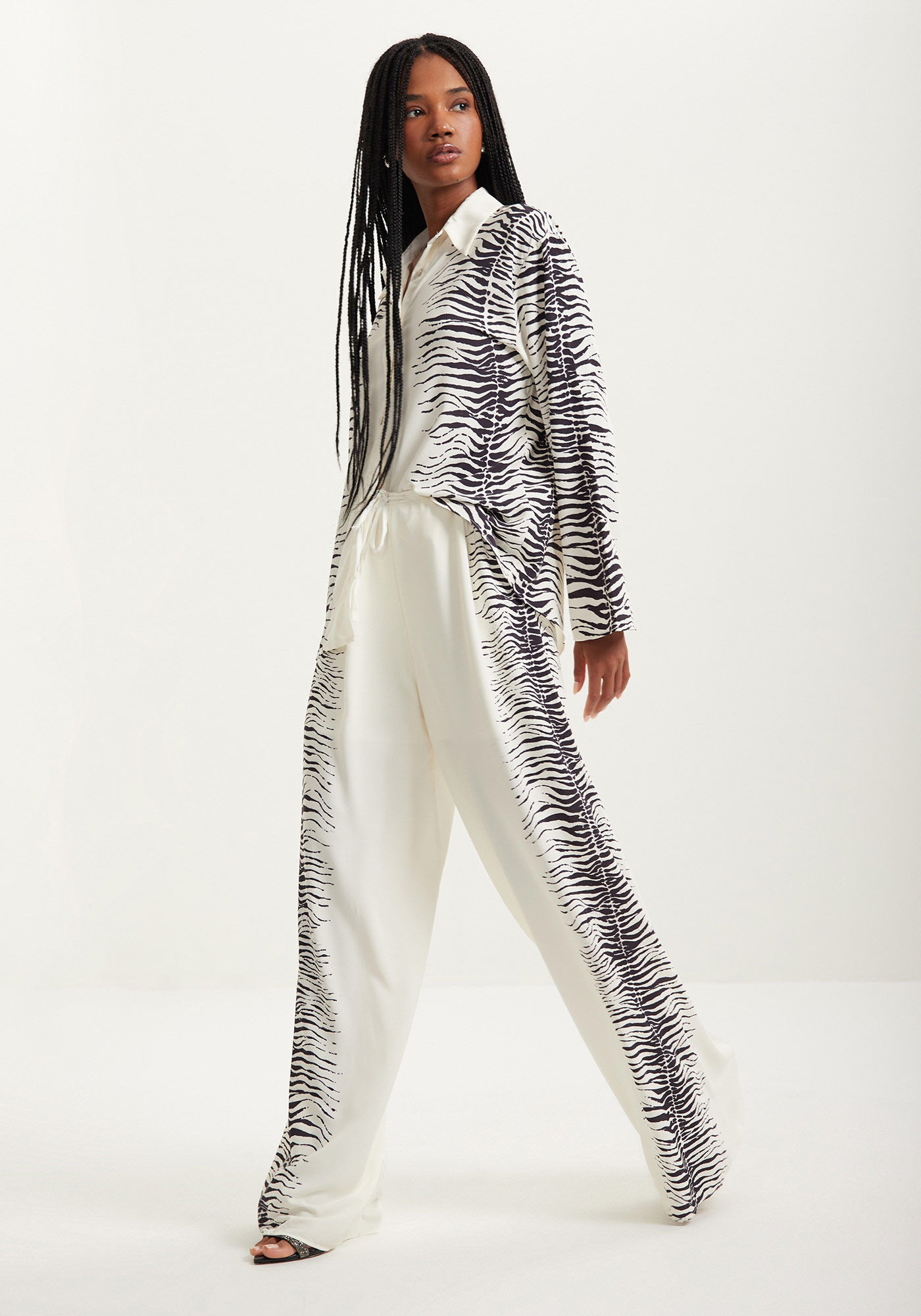 Cal&ccedil;a Reta Estampada Com Cintura Alta E Cord&atilde;o, , large.