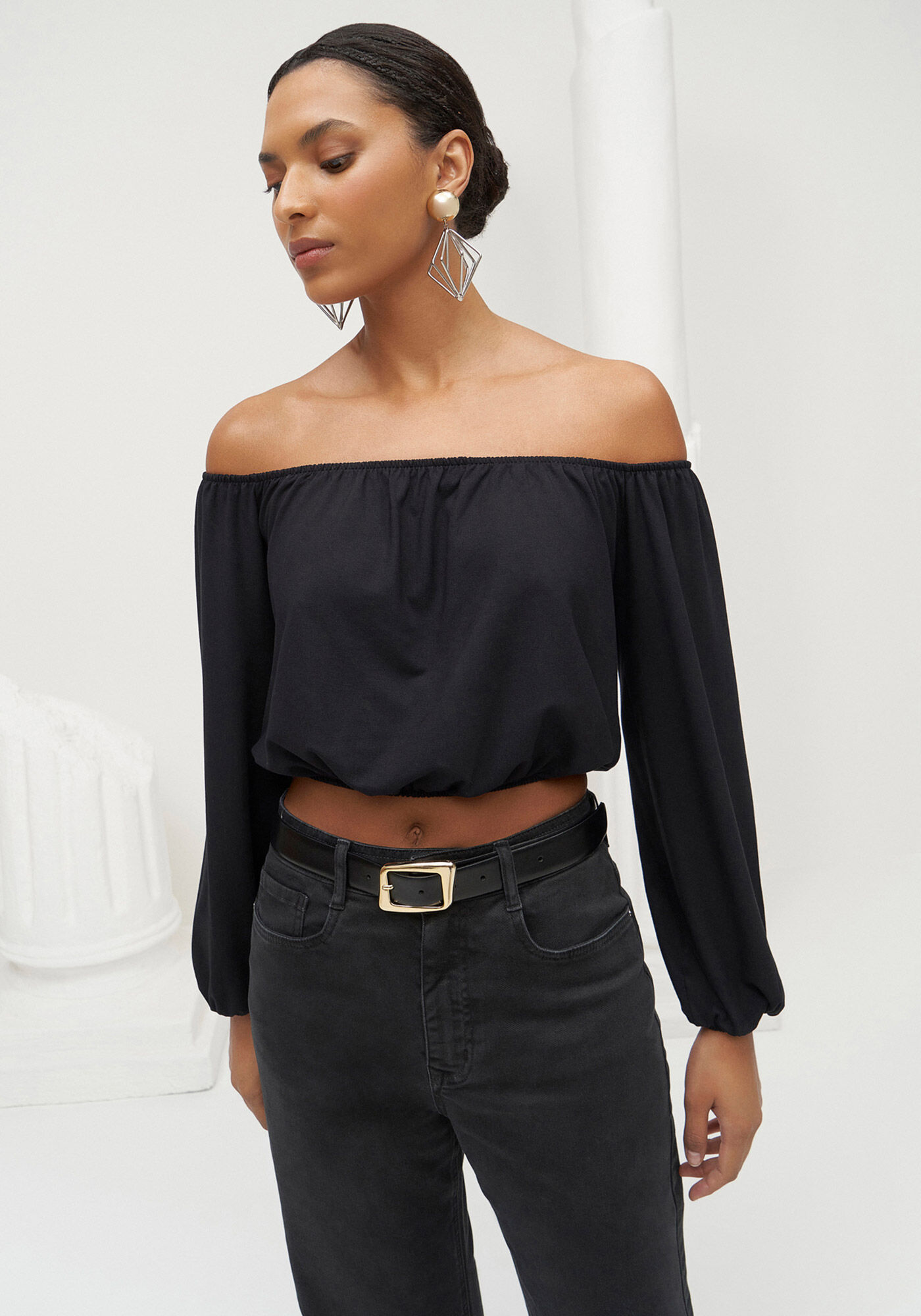 Blusa Manga Longa Cropped Ombro a Ombro, , large.