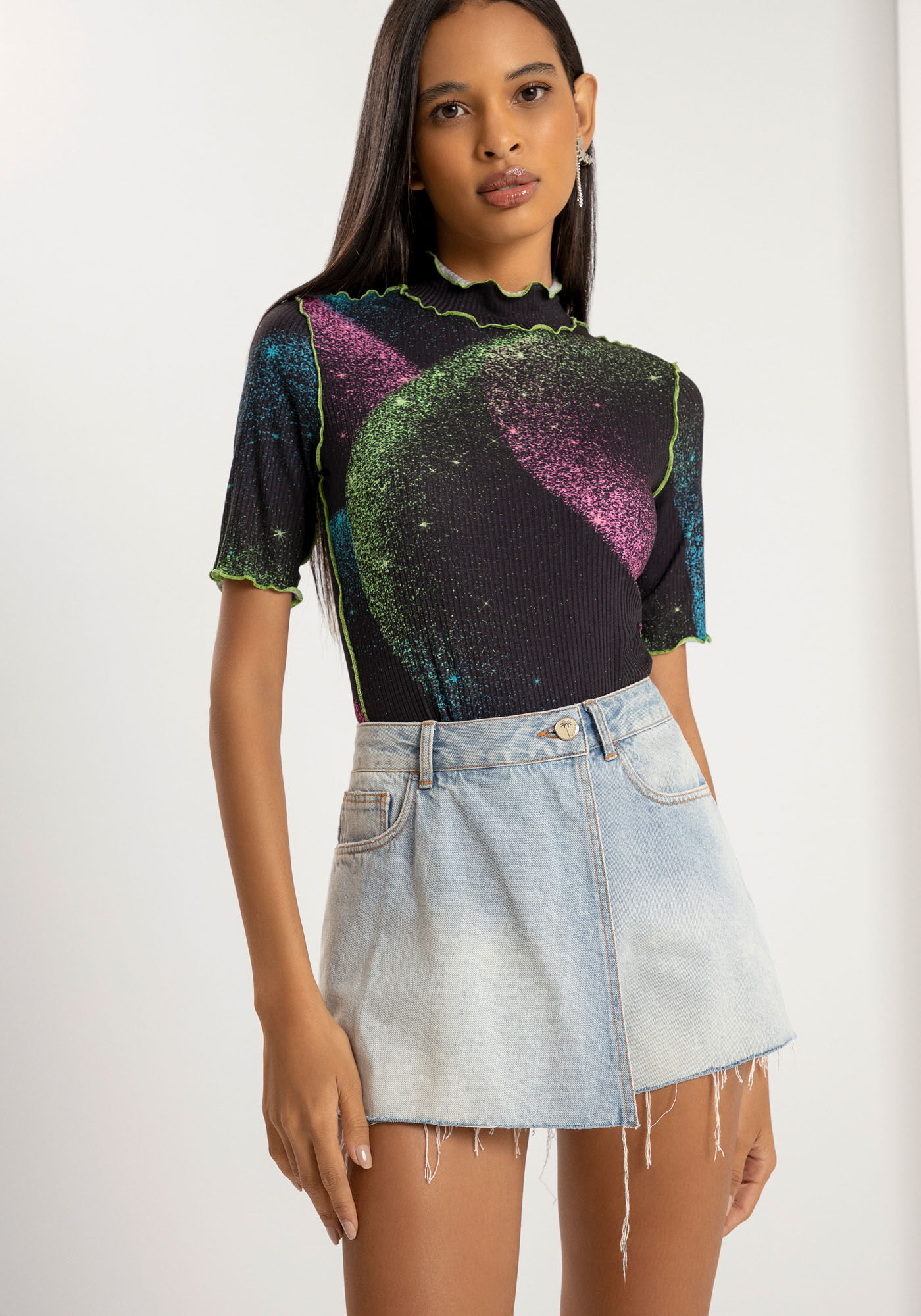 Blusa Gola Alta Canelada com Detalhe Costura, , large.