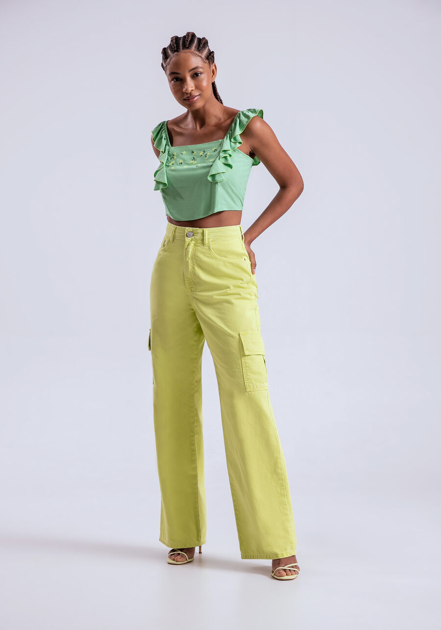 Blusa Cropped com Babados e Bordado, . Blusa Cropped com Babados e Bordado, , large.