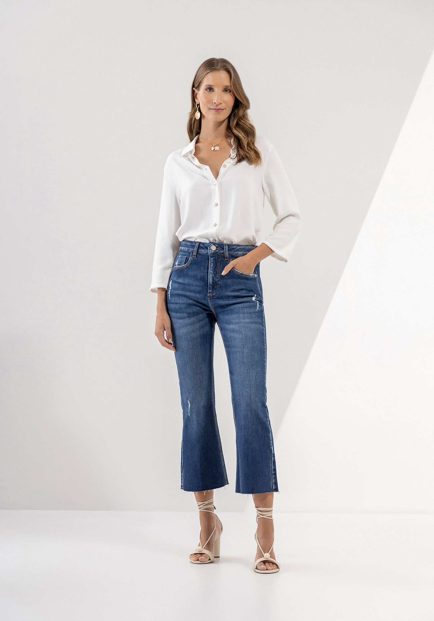 Cal a Jeans Flare Cropped Super Alta Lez a Lez