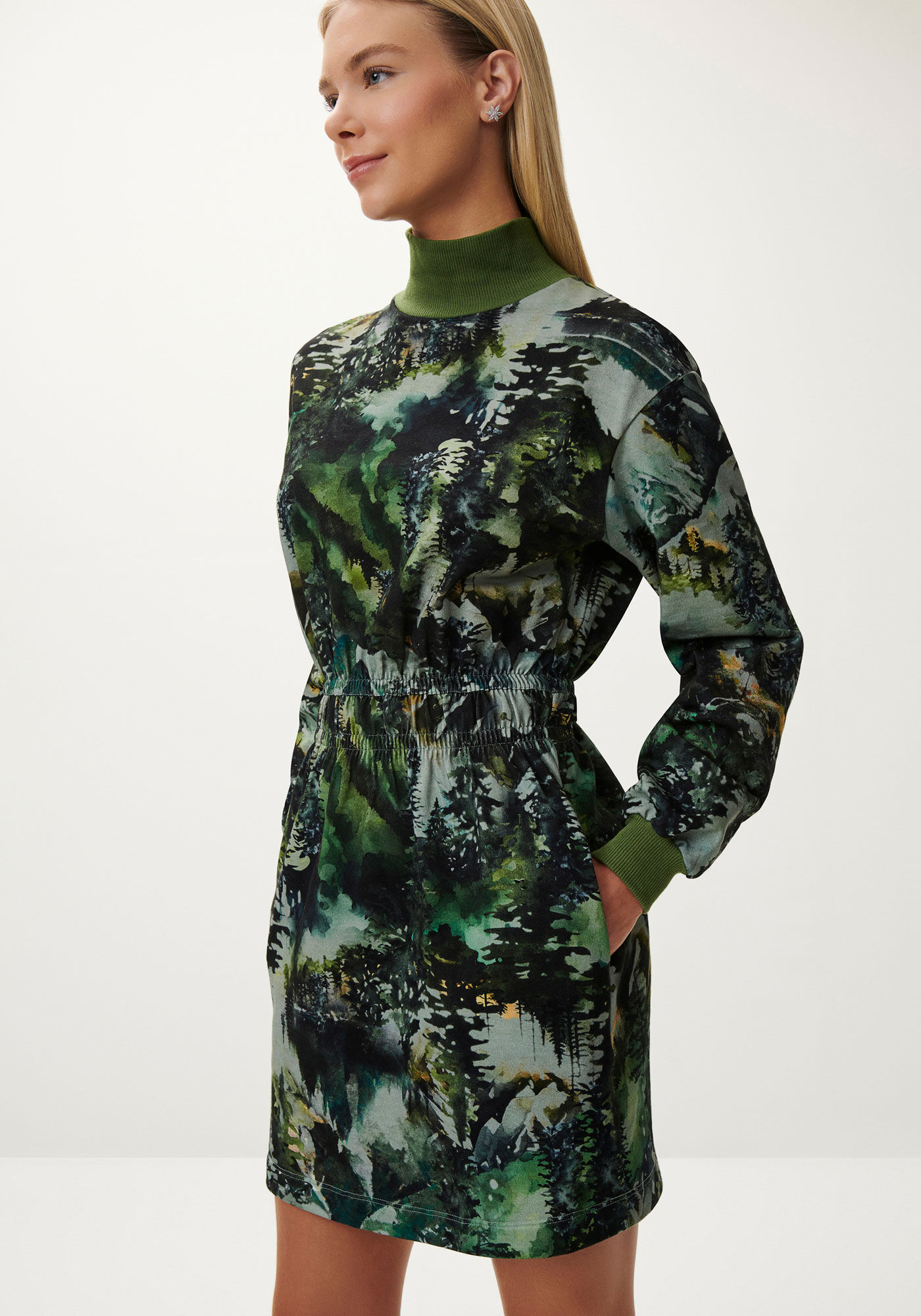 Vestido Manga Longa em Moletom Estampado com Bolso, , large.