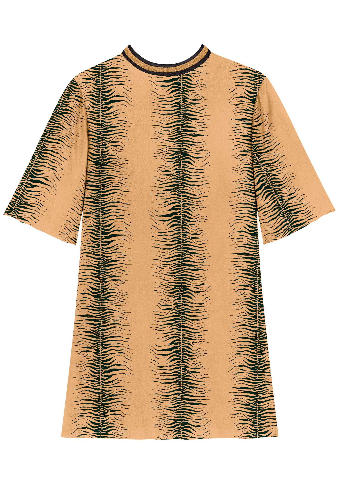 Vestido Curto Estampado Com Manga Curta E Gola Em Retil&iacute;nea, , large.