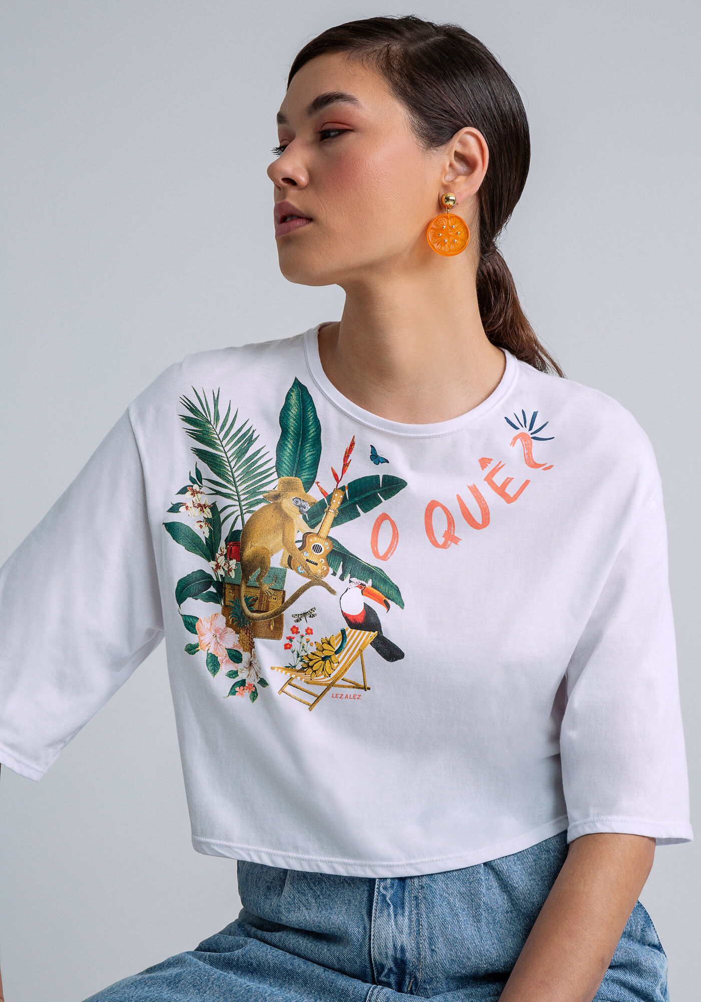 Blusa Cropped Ampla Estampa Ukulele, , large.