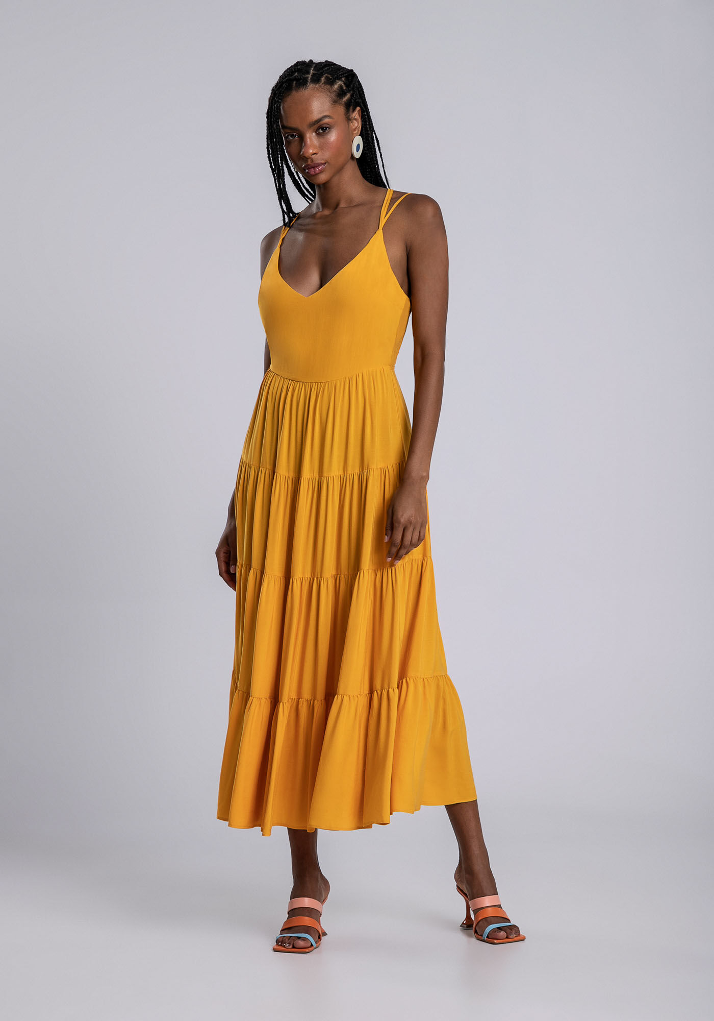 Vestido Midi em Camadas e Amarra&ccedil;&atilde;o Cores, , large.