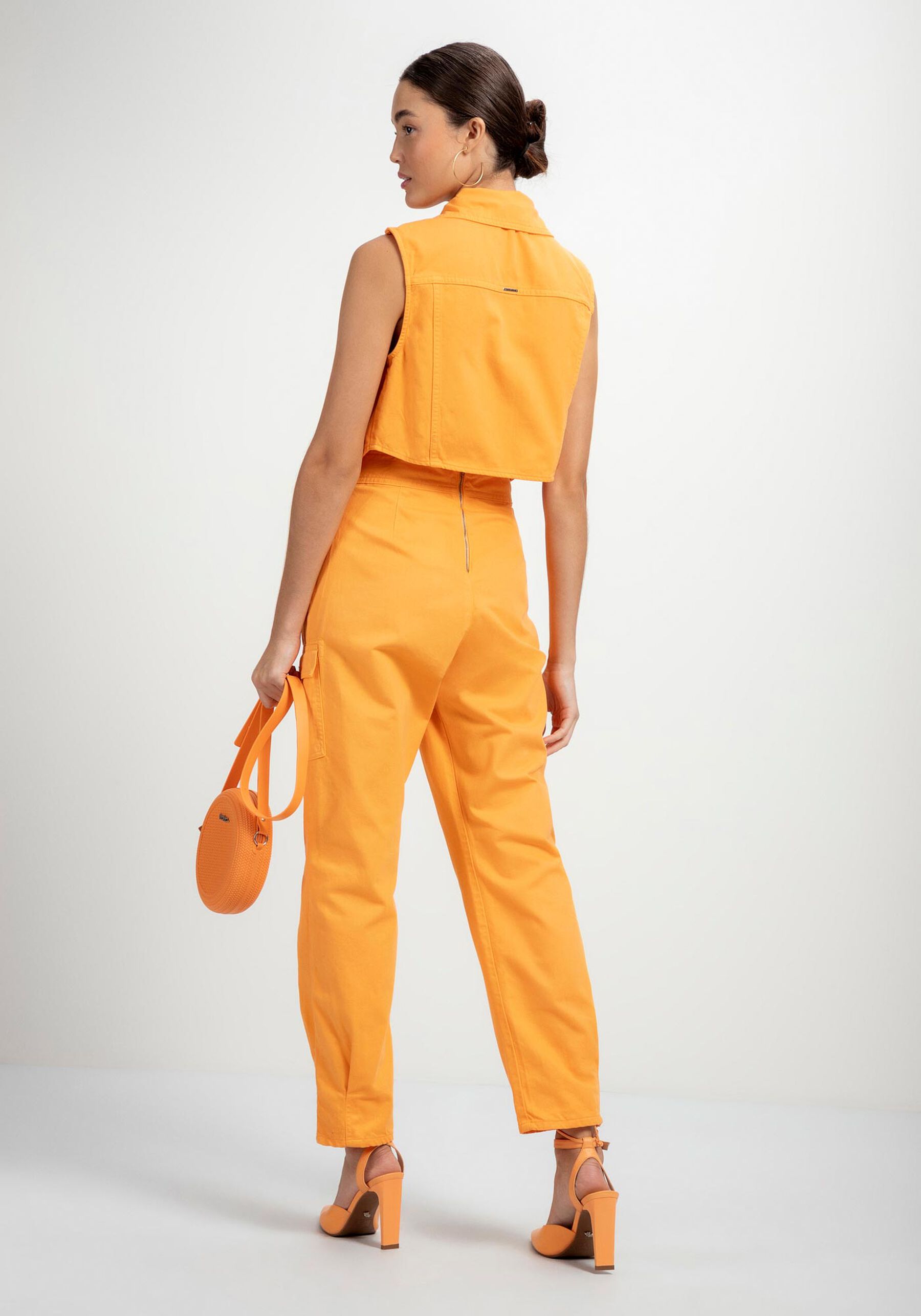 Colete Sarja Cropped, LARANJA ARANCIATA. Colete Sarja Cropped, LARANJA ARANCIATA, large.