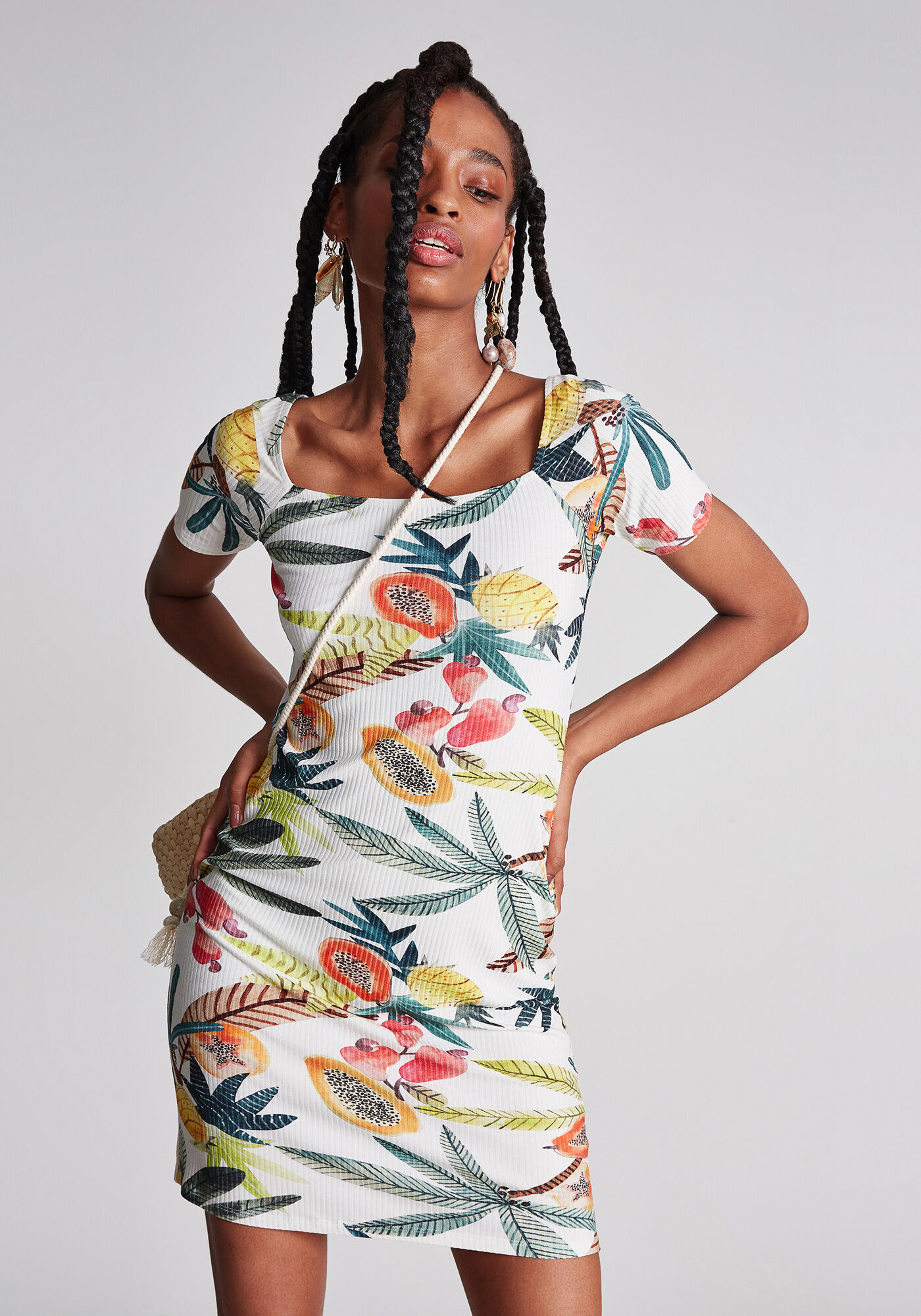 Vestido Manga Curta Justo Estampa Lez a Lez