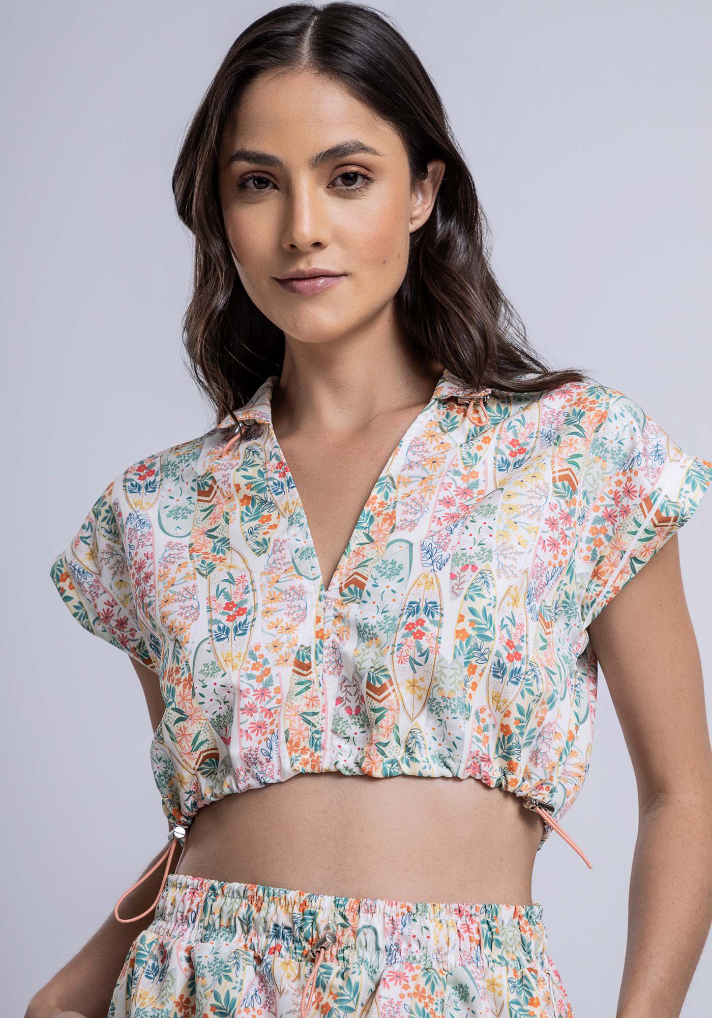 Blusa Cropped em Tecido Techno com Regulador, , large.