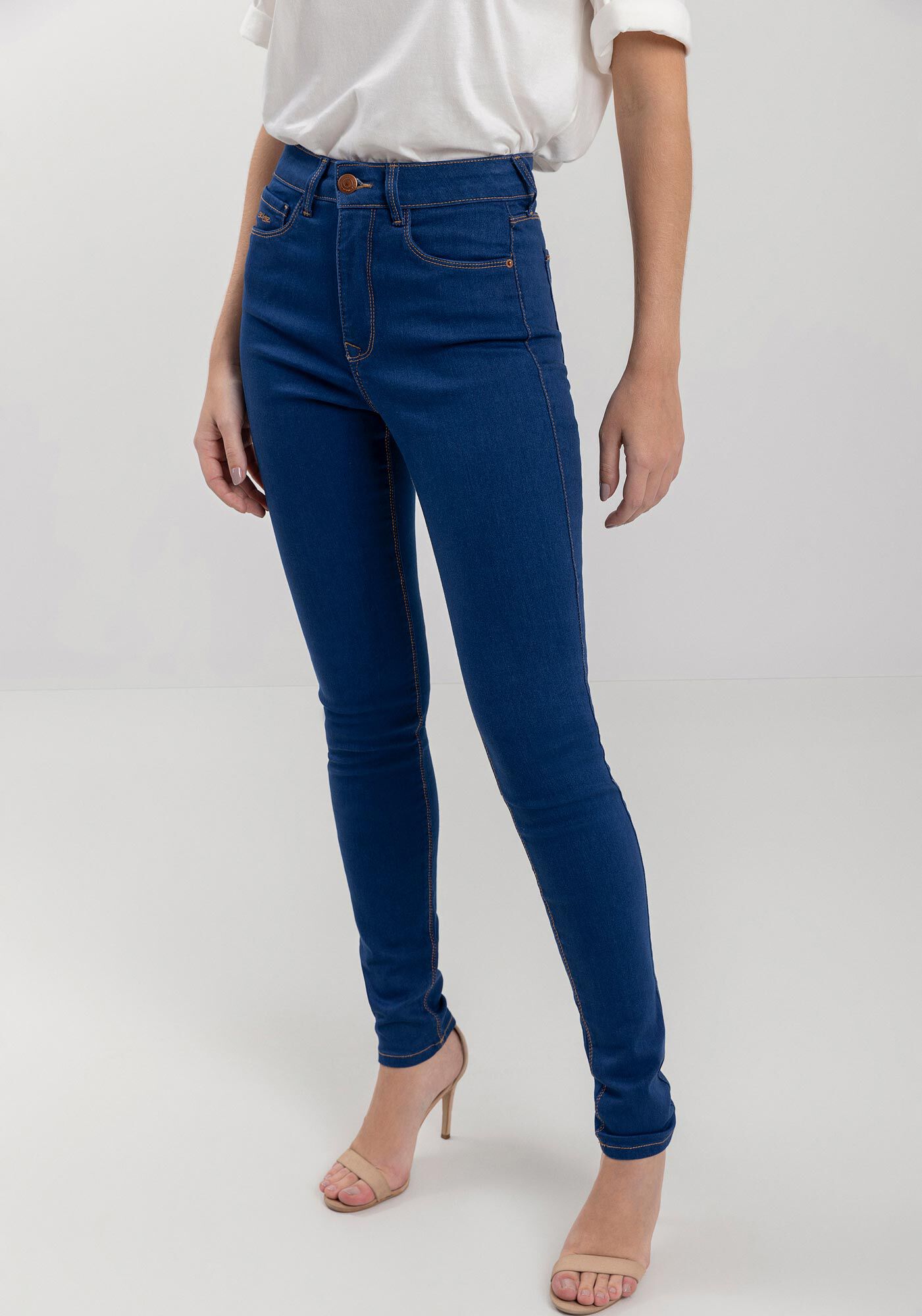 Cal&ccedil;a Jeans Skinny Com Cintura Alta E Costura Pespontada, , large.