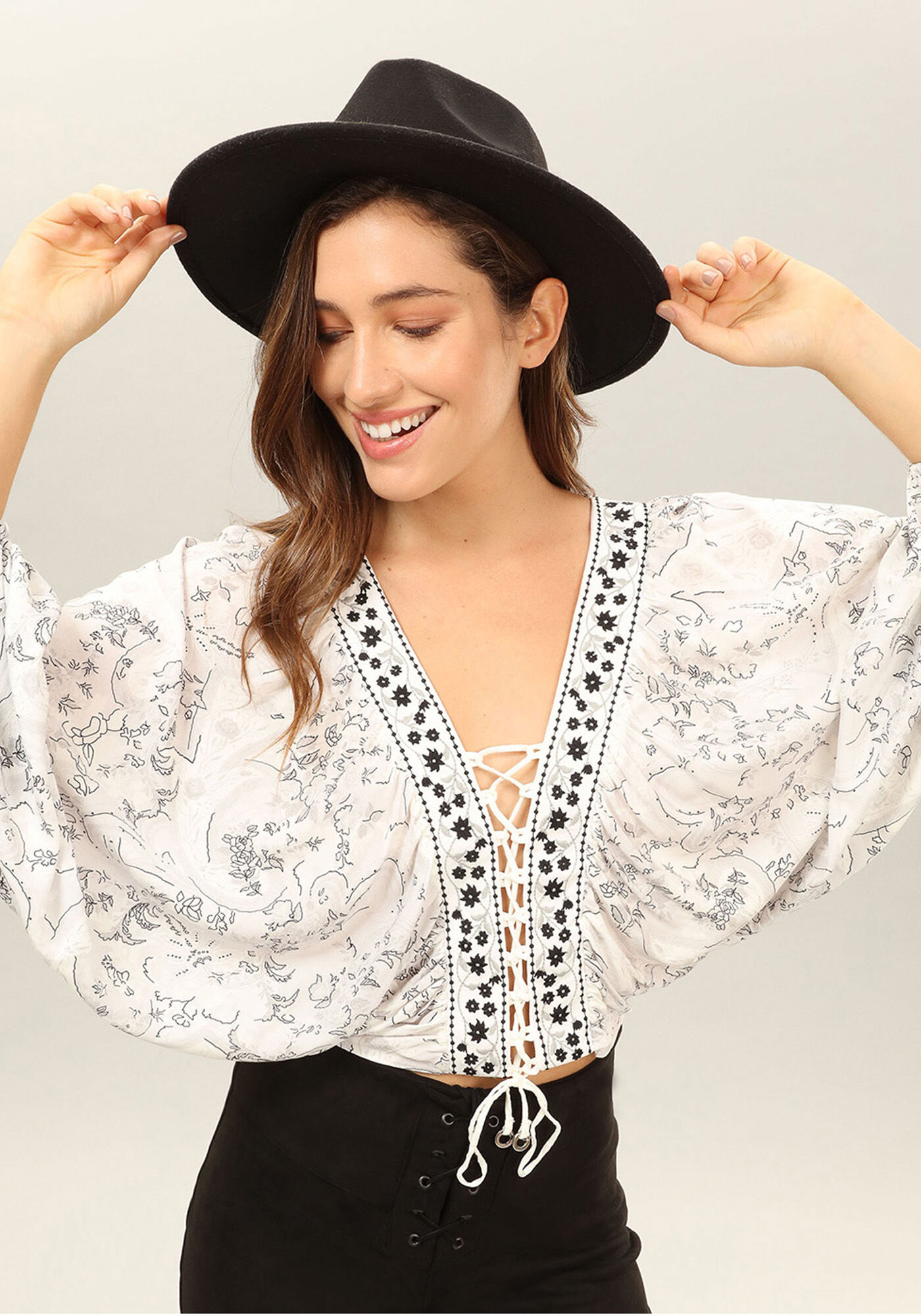 Blusa Amarra&ccedil;&atilde;o Estampada Tecido, , large.