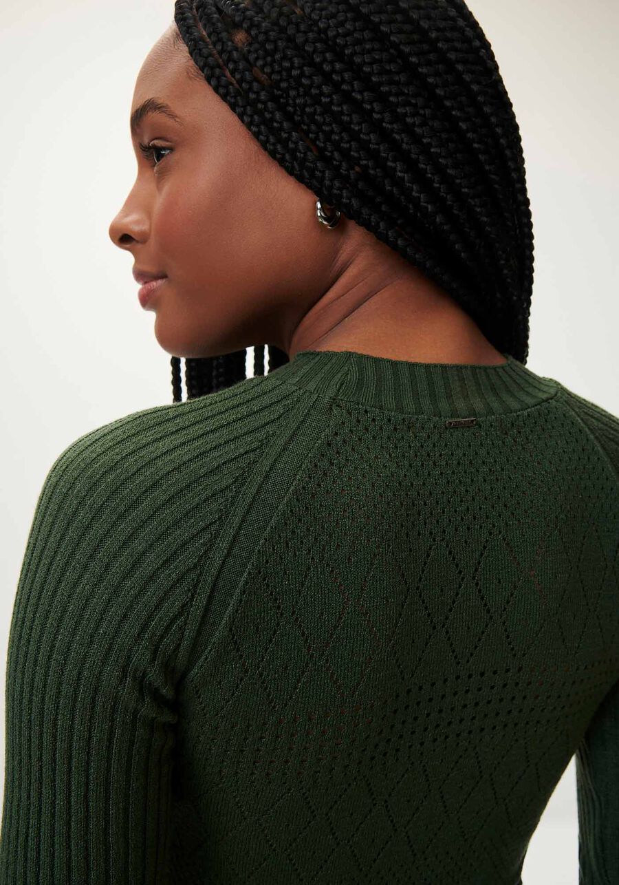 Blusa Manga Longa em Tricô com Detalhe Trama, VERDE IMENSIDAO. Blusa Manga Longa em Tricô com Detalhe Trama, VERDE IMENSIDAO, large.