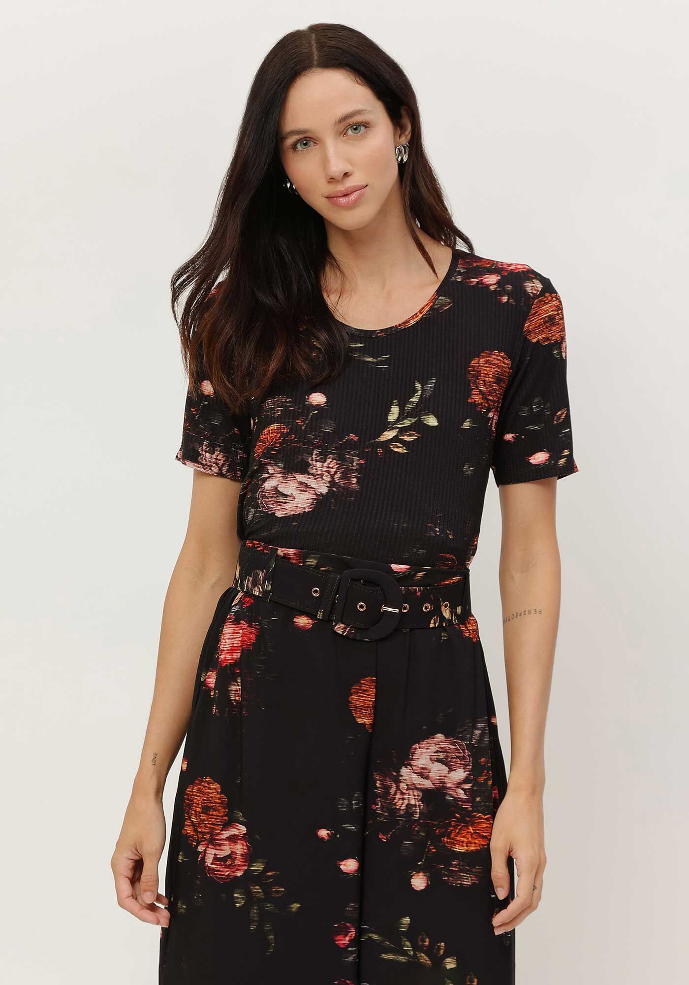 Blusa Estampada Canelada com Manga Curta, VIENA, large.