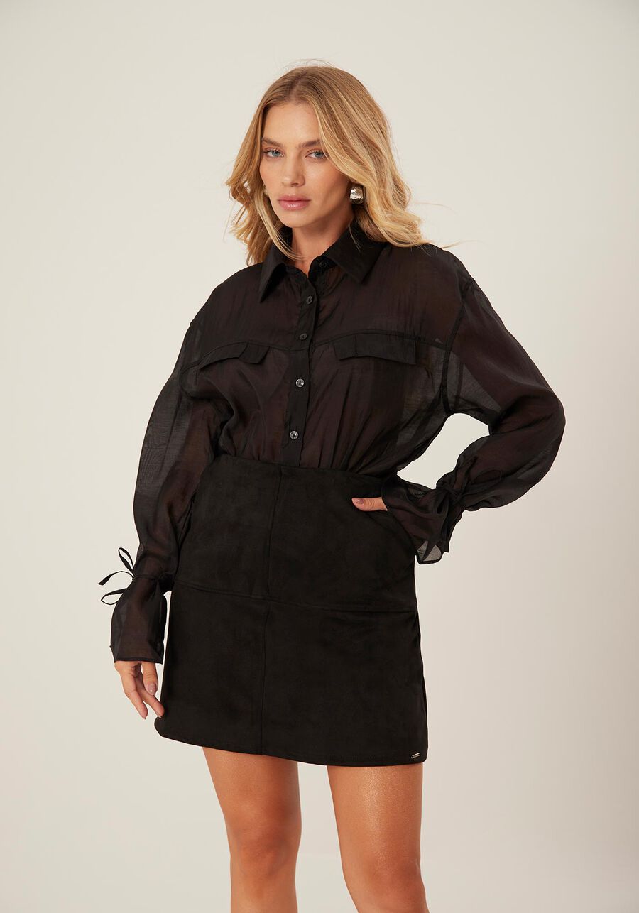 Saia Curta Com Cintura Alta Em Malha Suede, . Saia Curta Com Cintura Alta Em Malha Suede, , large.