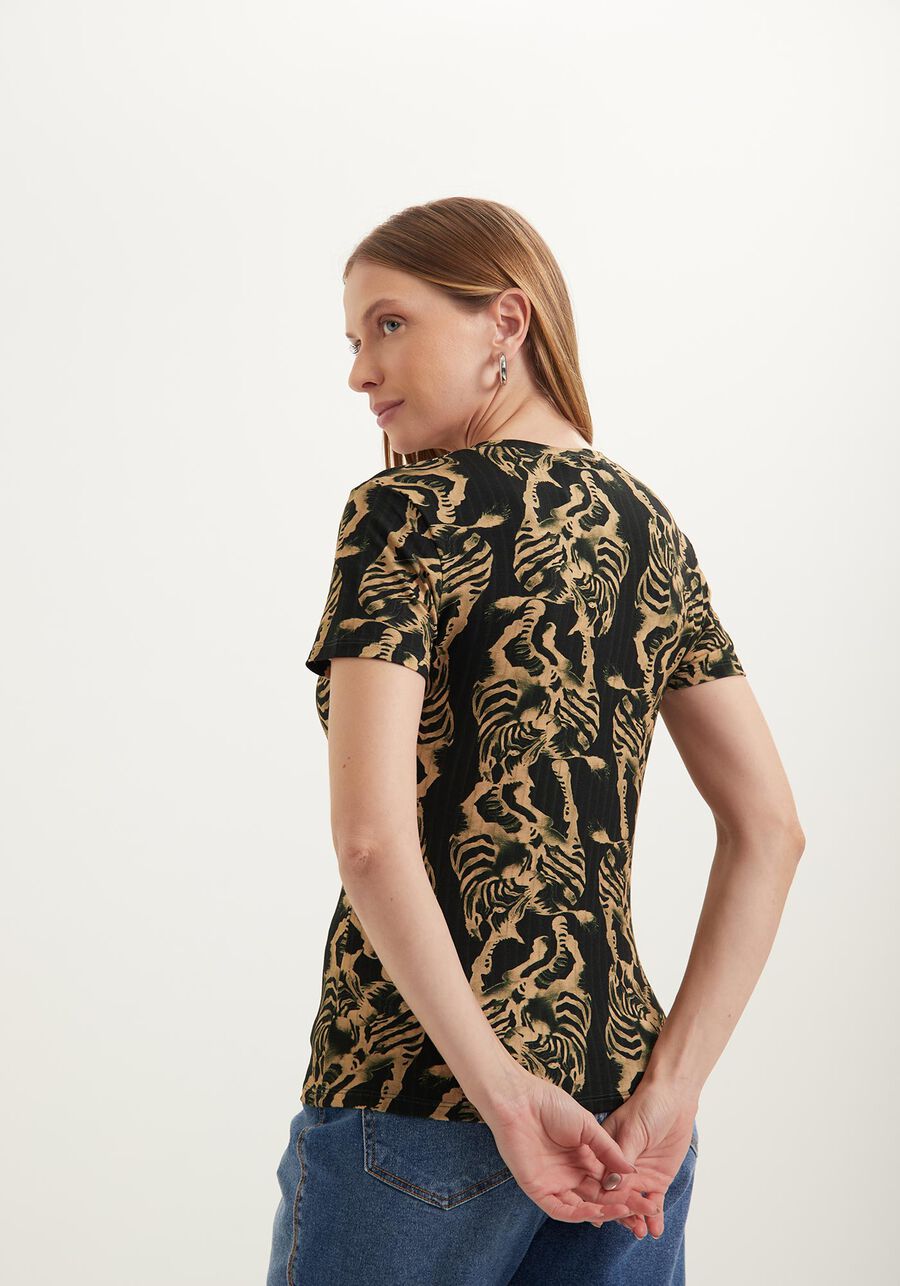 Blusa De Mangas Curtas Estampada Em Malha Com Elastano, . Blusa De Mangas Curtas Estampada Em Malha Com Elastano, , large.