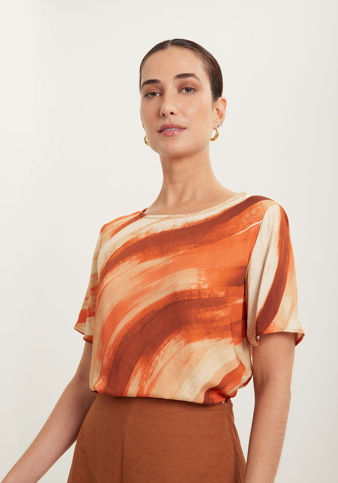 Blusa Estampada De Manga Curta Em Viscose Respons&aacute;vel, , large.