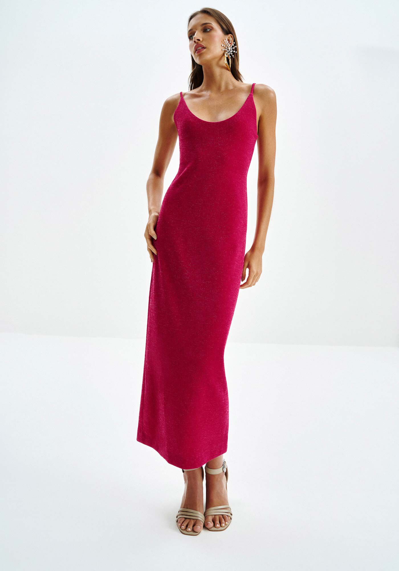 Vestido Midi em Malha com Leve Brilho, ROSA SYRUP, large.