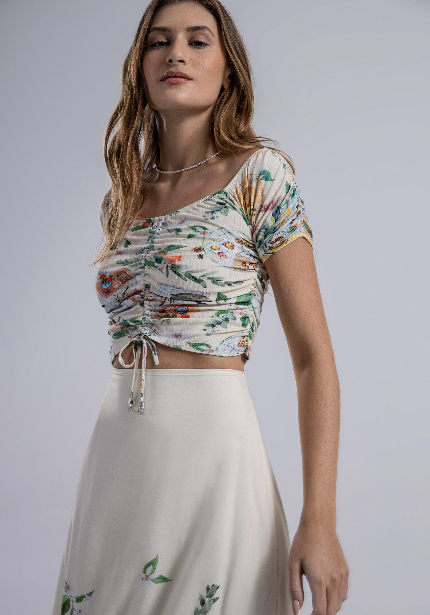 Blusa Ombro a Ombro Canelada com Amarra&ccedil;&atilde;o, , large.