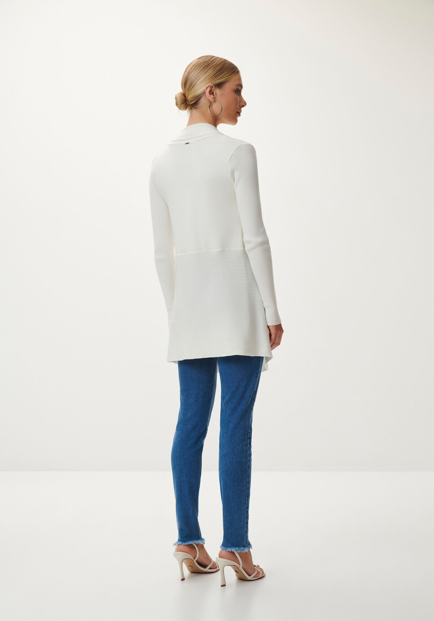 Cardigan Alongado em Tric&ocirc; com Gola, , large.