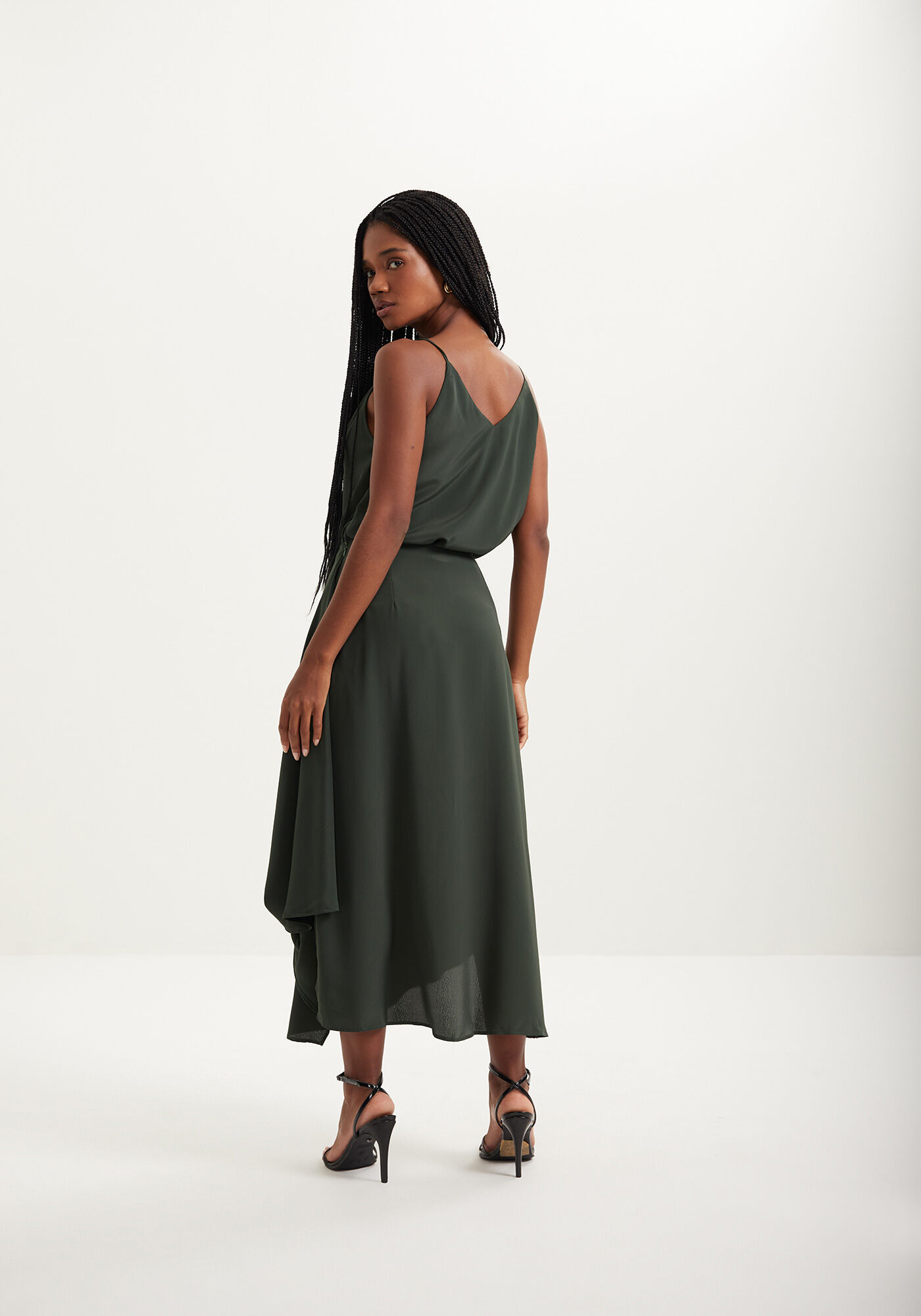 Saia Ch&aacute; Fluida Com Fenda E Cintura Alta, , large.