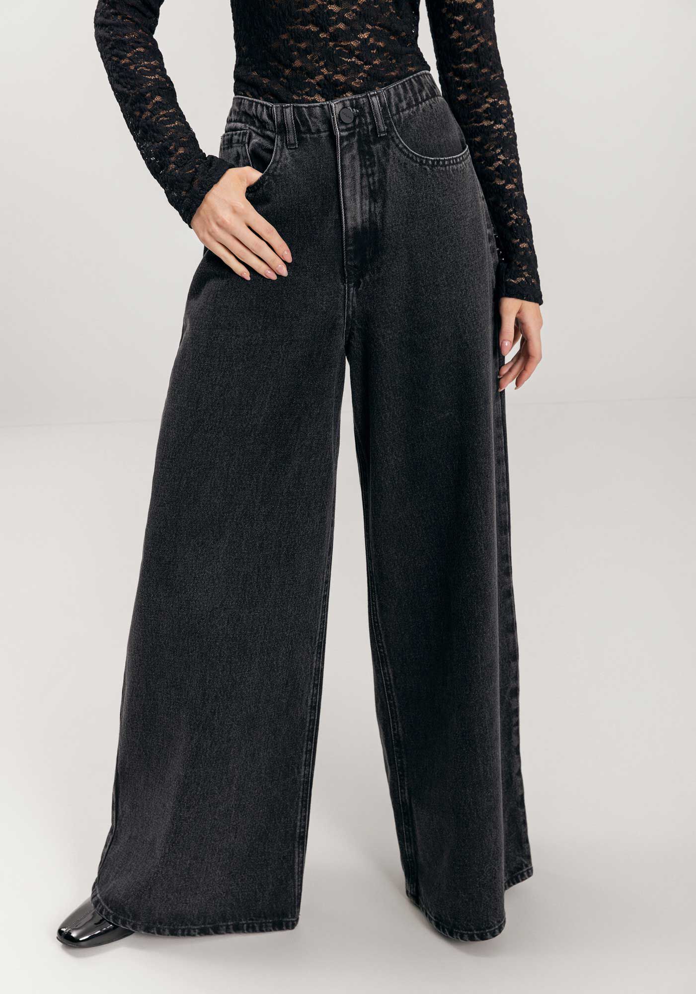 Cal&ccedil;a Jeans Super Wide Leg Com Bolsos E Cintura Alta, , large.