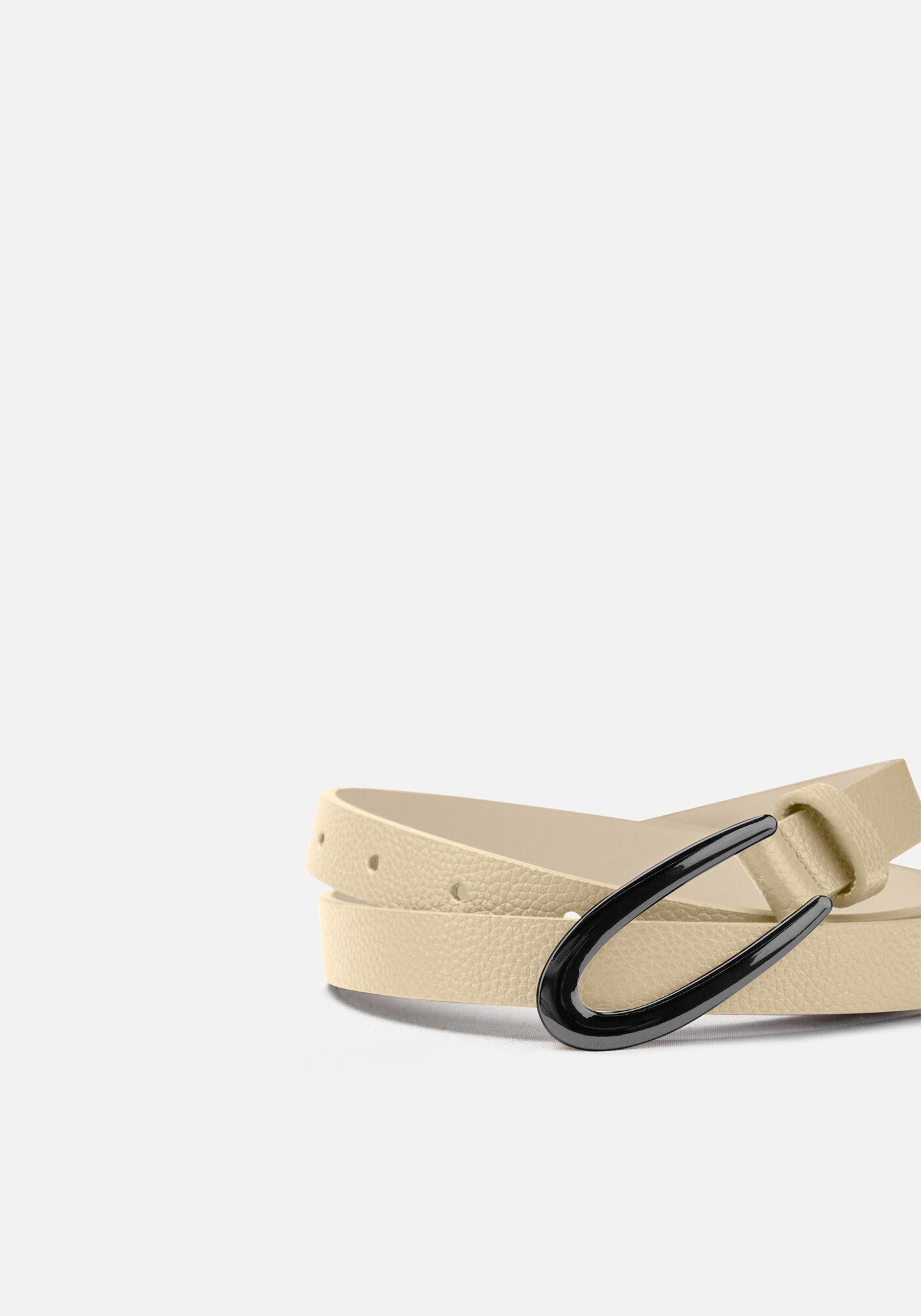 Kit Com 2 Cintos Finos De Quadril Com Fivel Metalizada, BEGE BISCUIT/PRETO, large.