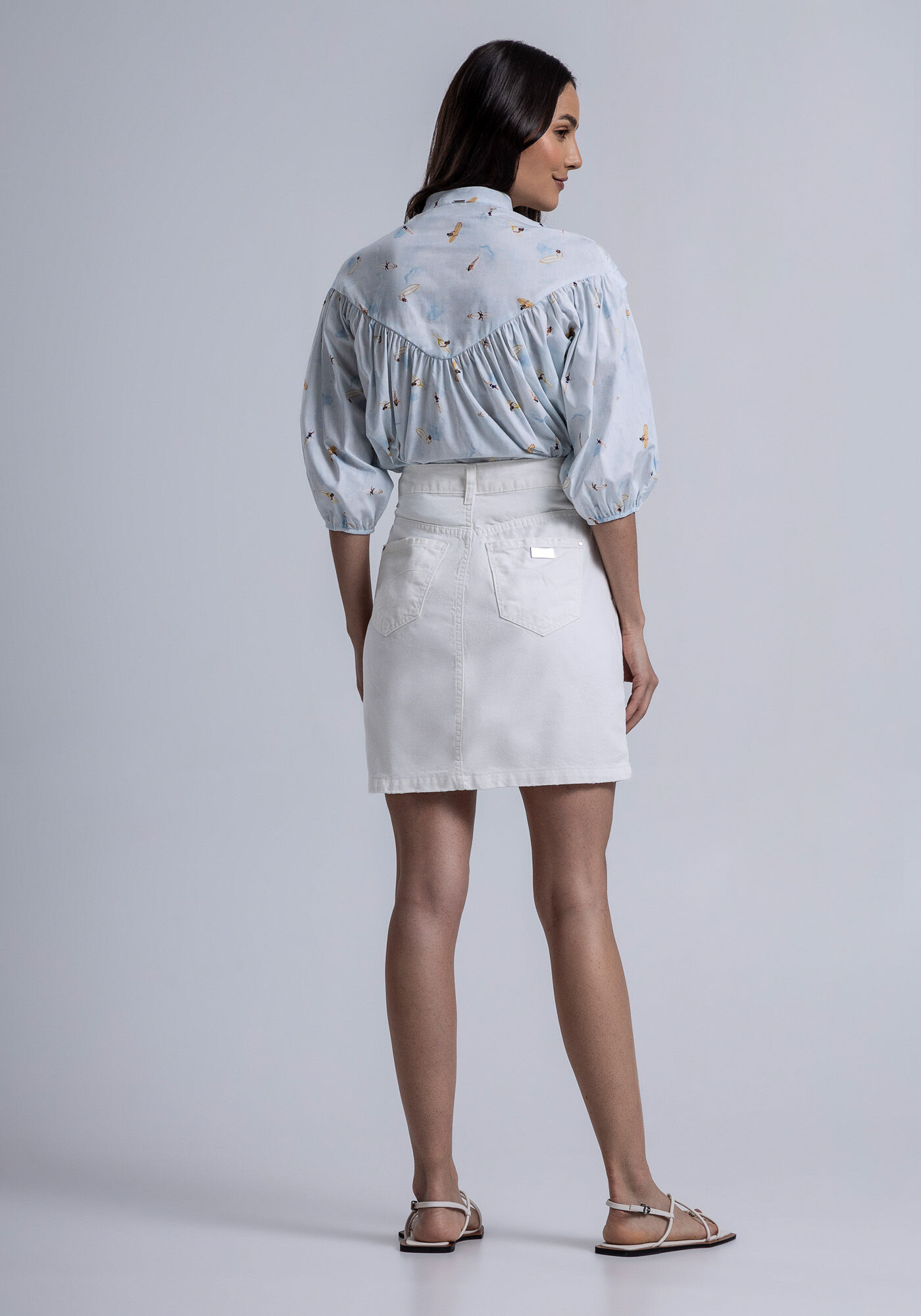 Camisa Manga Bufante em Tricoline com Nervuras, , large.