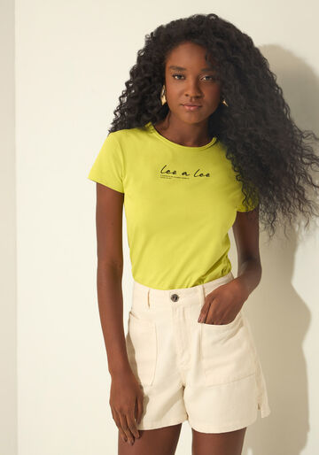 T- shirt De Mangas Curtas Em Malha Penteada, VERDE GUARANA. T- shirt De Mangas Curtas Em Malha Penteada, VERDE GUARANA, large.