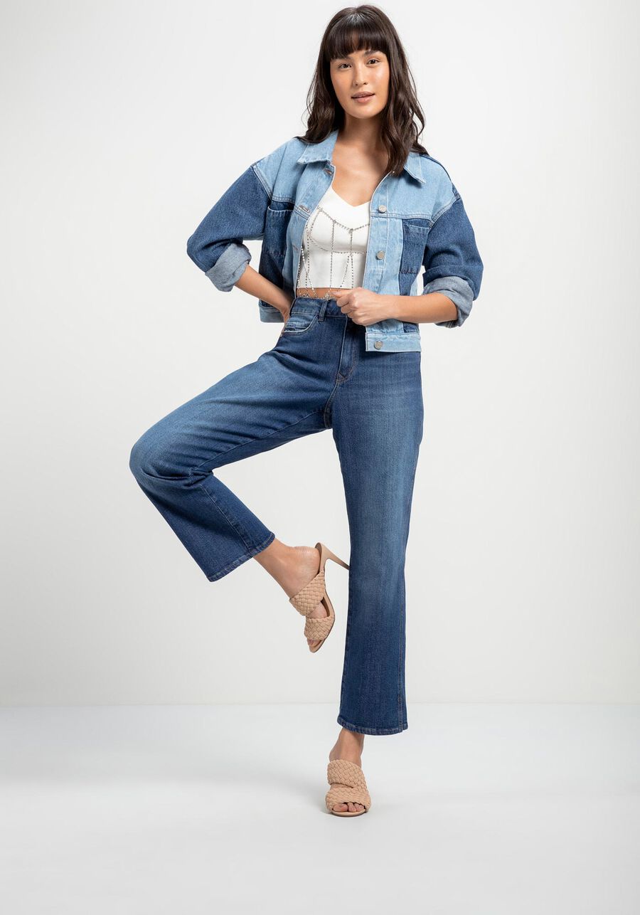 Calça Jeans Reta Cropped com Elastano, JEANS. Calça Jeans Reta Cropped com Elastano, JEANS, large.