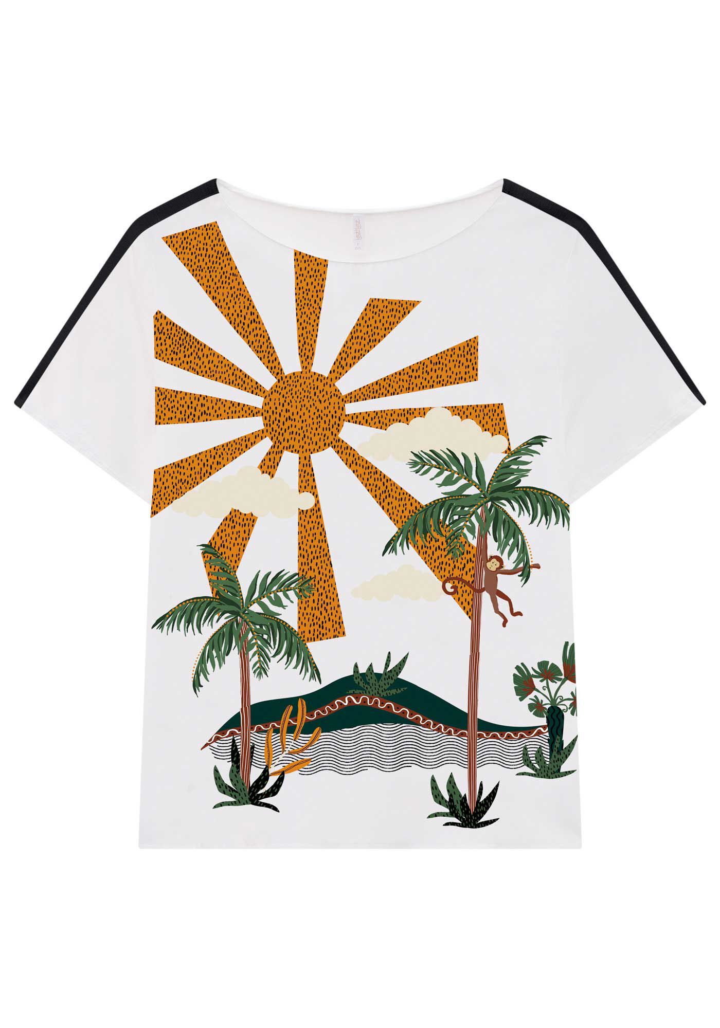 Blusa em Malha e Tecido Plano Estampada, , large.