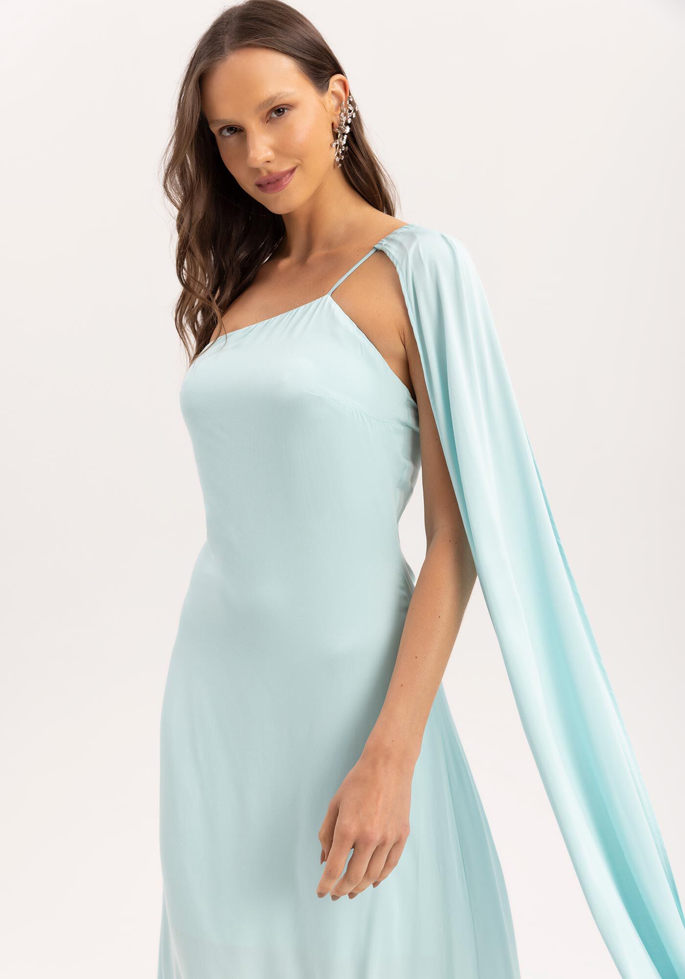 Vestido Longo Um Ombro S&oacute; com M&aacute;xi Manga Remov&iacute;vel, , large.