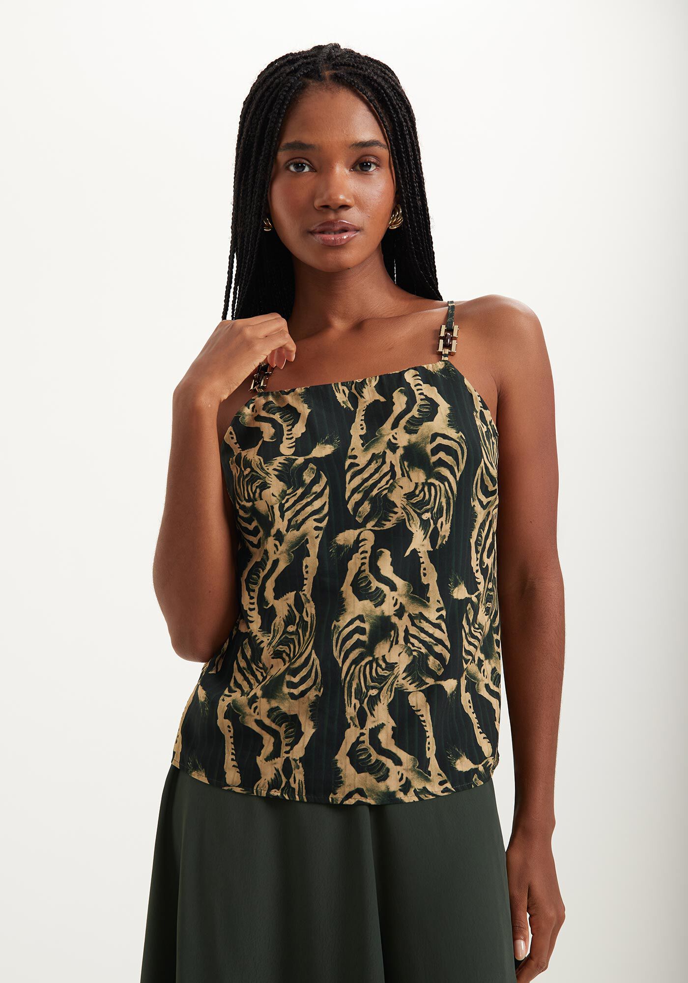 Blusa Estampada Em Viscose Com Enfeite Nas Al&ccedil;as, , large.