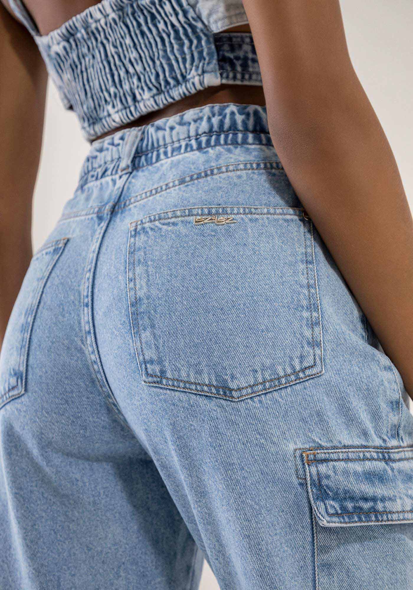 Cal&ccedil;a Jeans Reta Cargo Super Alta, , large.