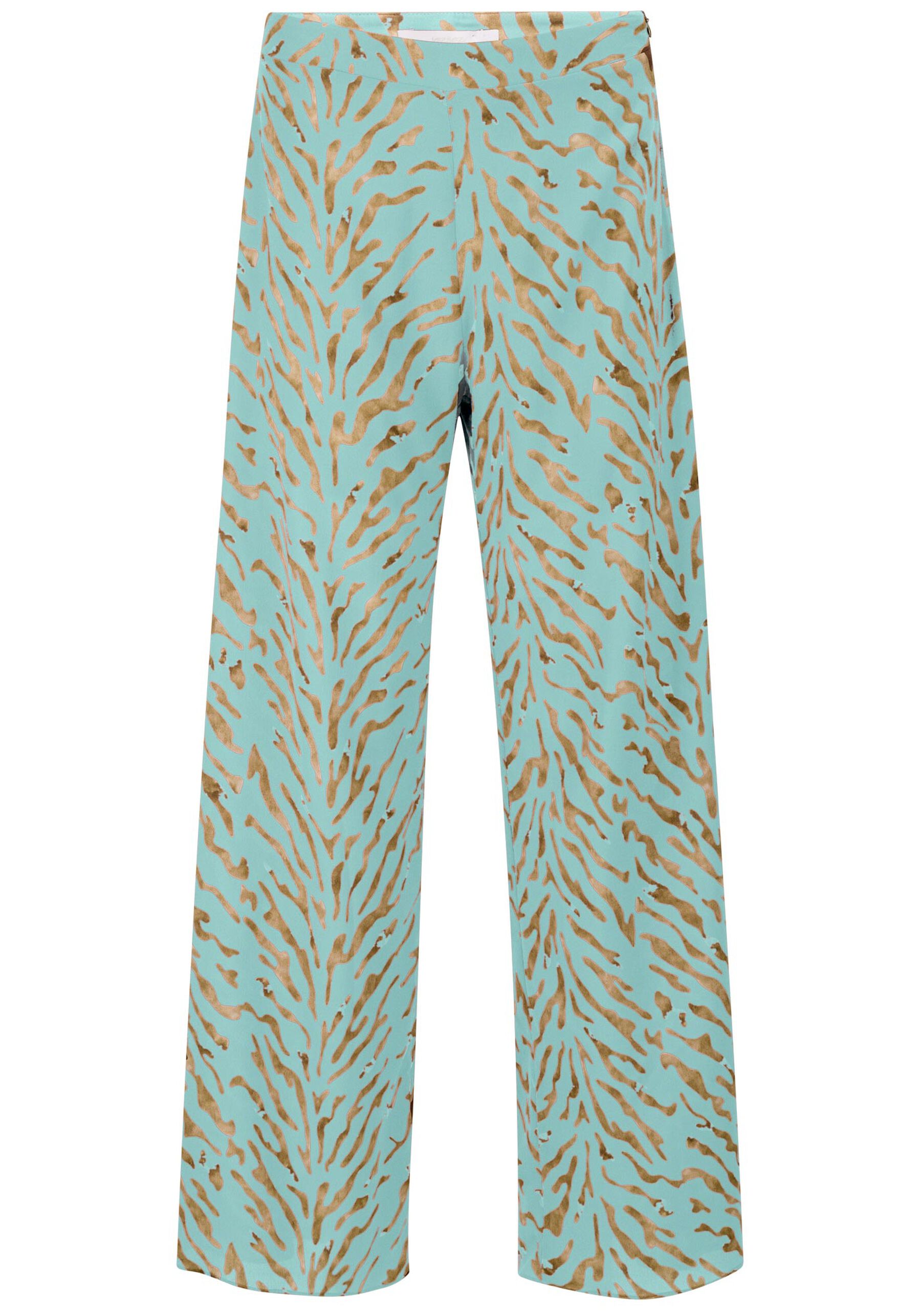 Calça Pantalona Cintura Alta em Chiffon Estampada, SAND AZUL. Calça Pantalona Cintura Alta em Chiffon Estampada, SAND AZUL, large.