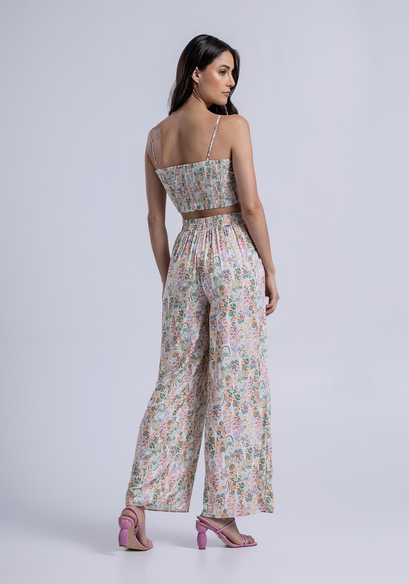 Cal&ccedil;a Reta Ampla em Viscose Estampada, , large.